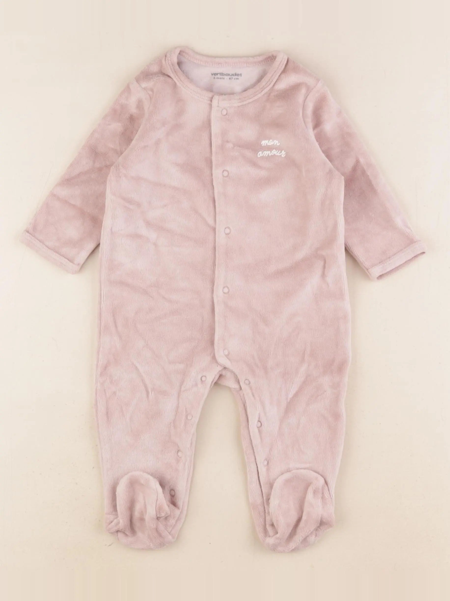 Vertbaudet - pyjama velours rose - 6 mois