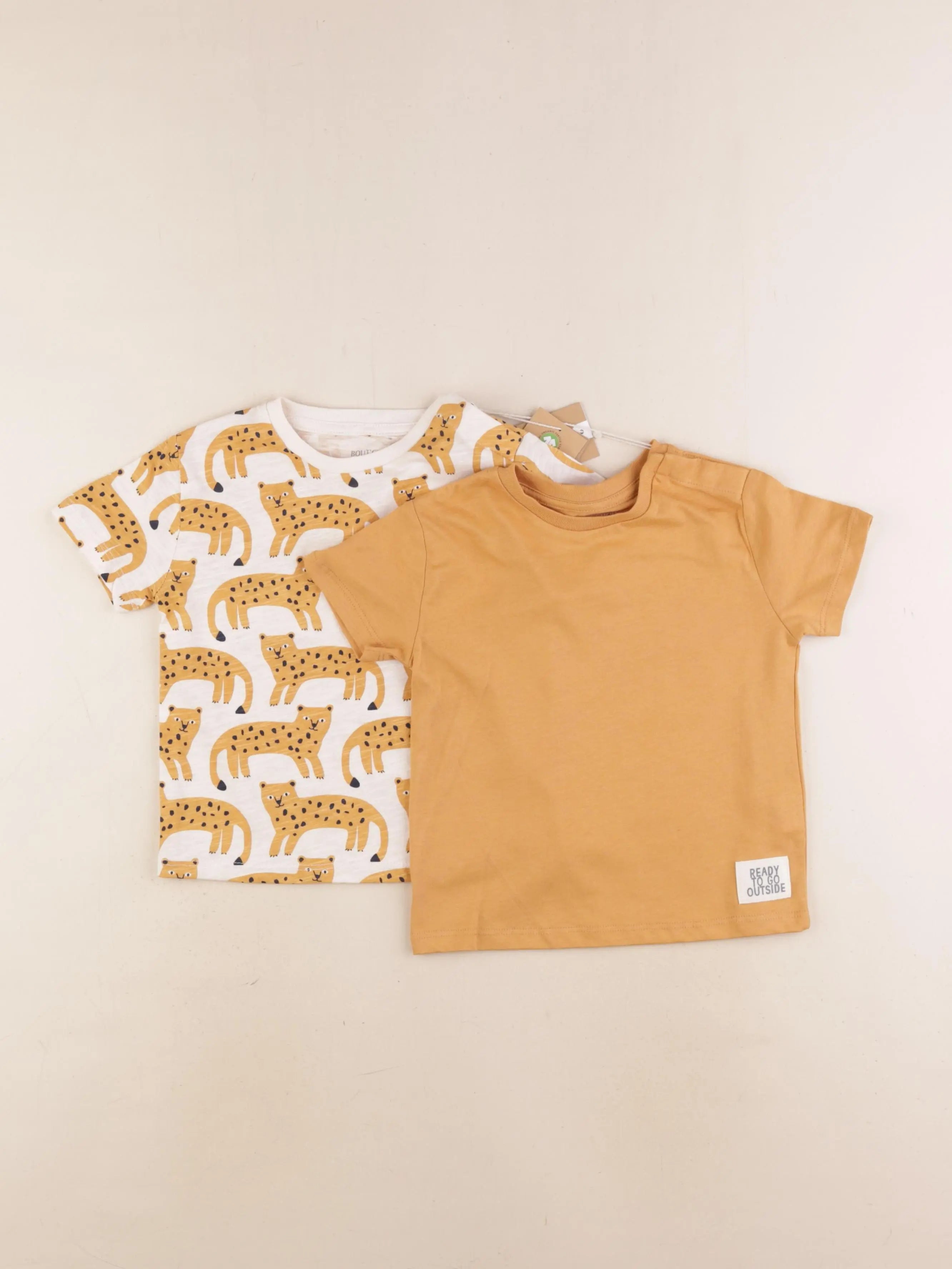 Boutchou - lot de 2 tee-shirt beige, marron - 24 mois