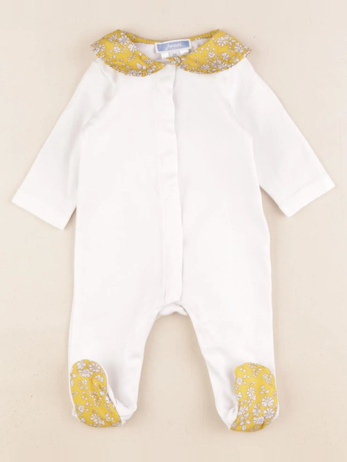 Jacadi - pyjama liberty coton blanc, jaune - 3 mois
