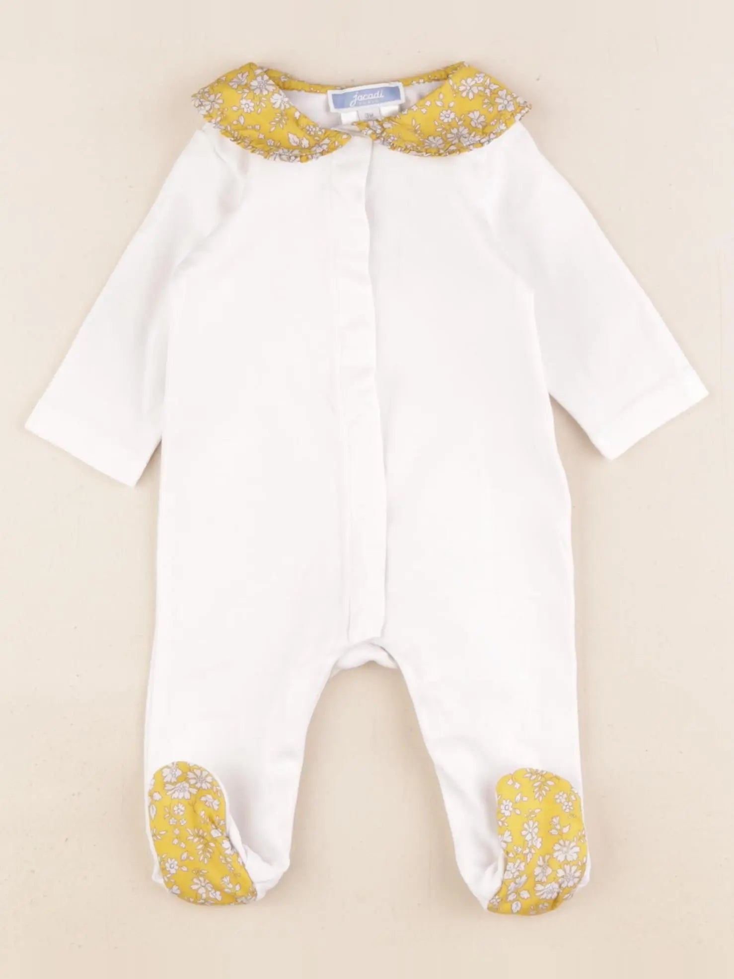 Jacadi - pyjama liberty coton blanc, jaune - 3 mois