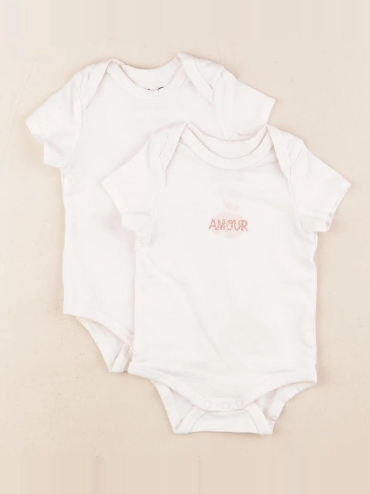 Tape à l'oeil - lot de 2 bodies en coton beige, blanc - 3 mois