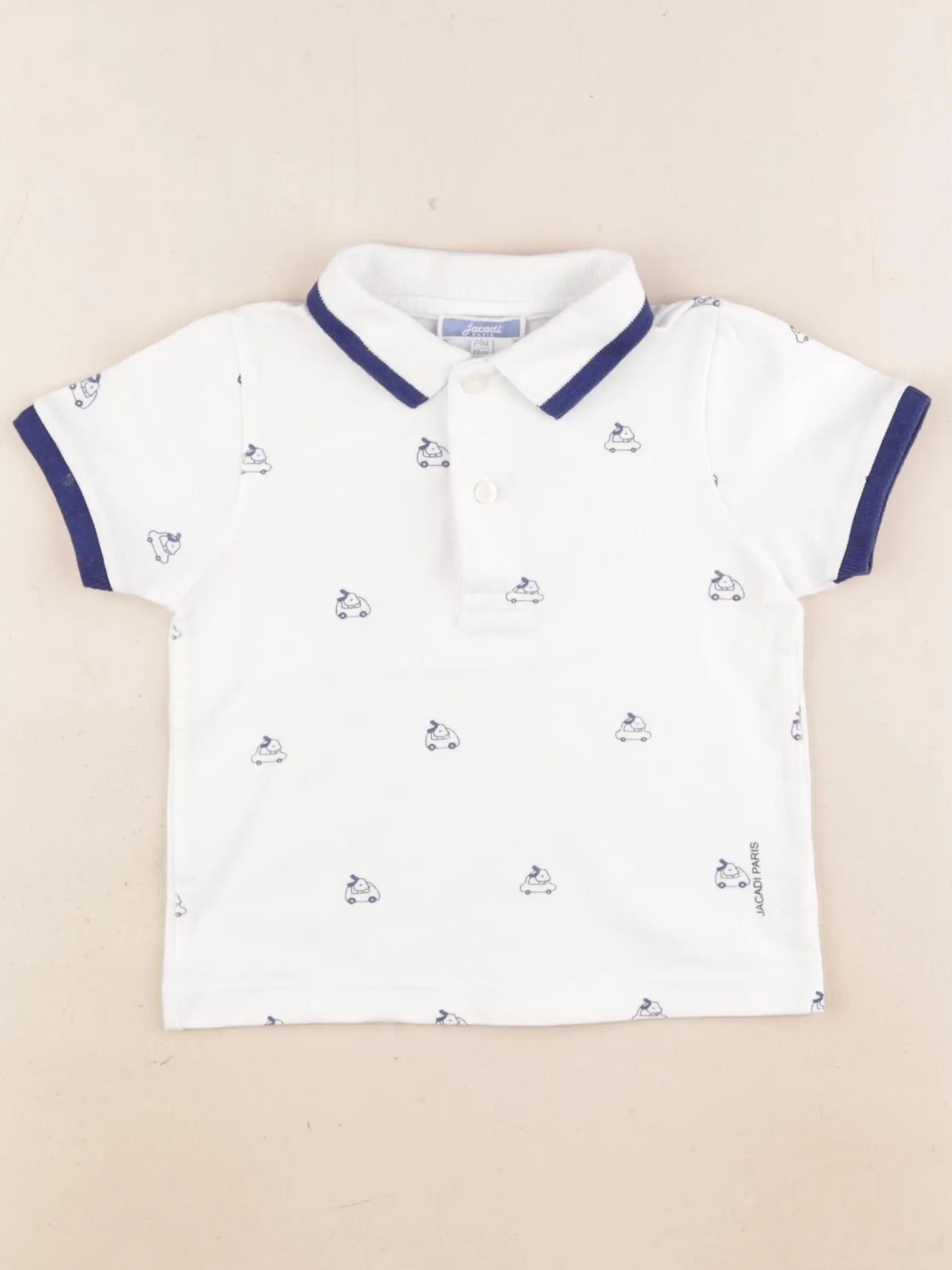 Jacadi - polo blanc, bleu - 24 mois