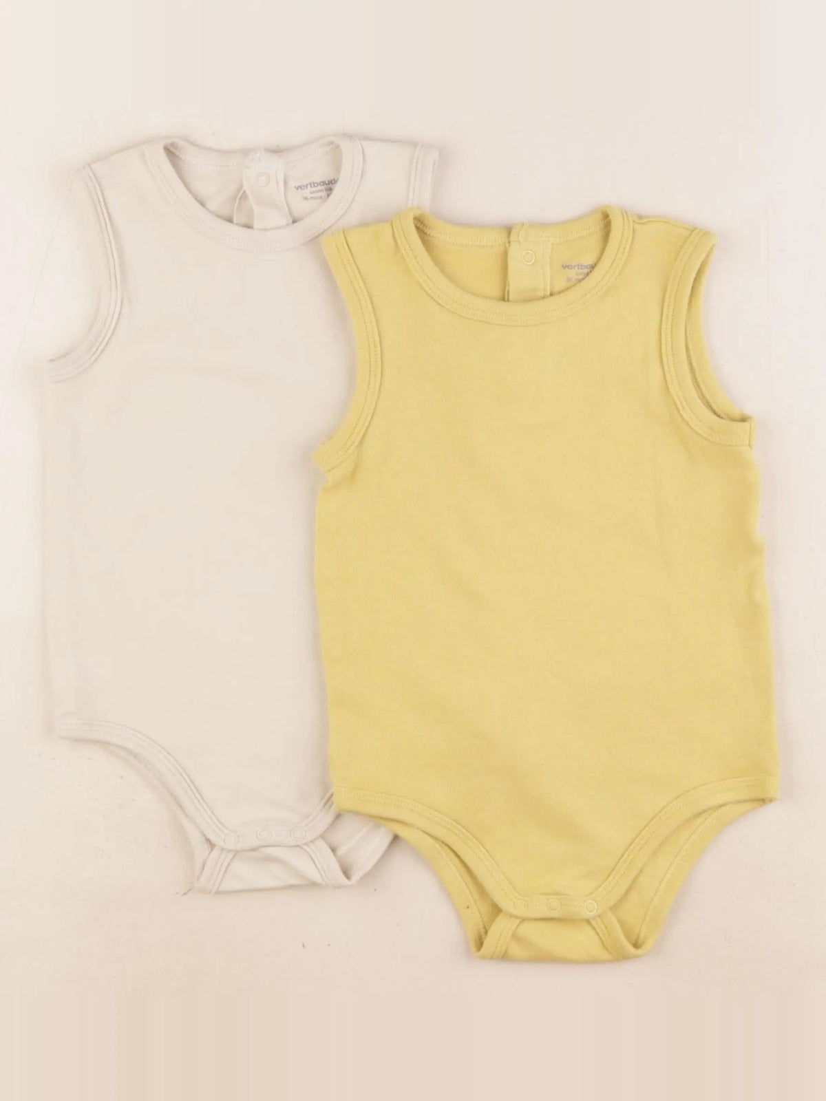 Vertbaudet - lot de 2 bodies en coton beige, jaune - 36 mois