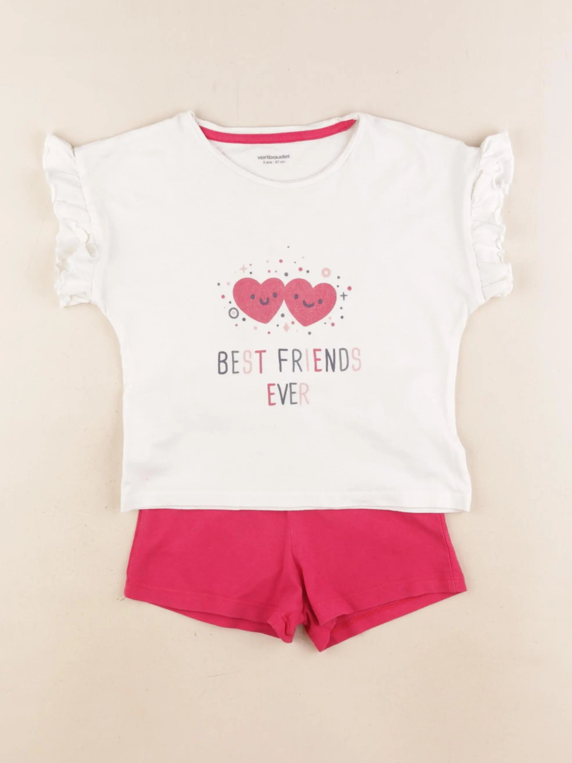 Vertbaudet - pyjama coton blanc, rose - 3 ans