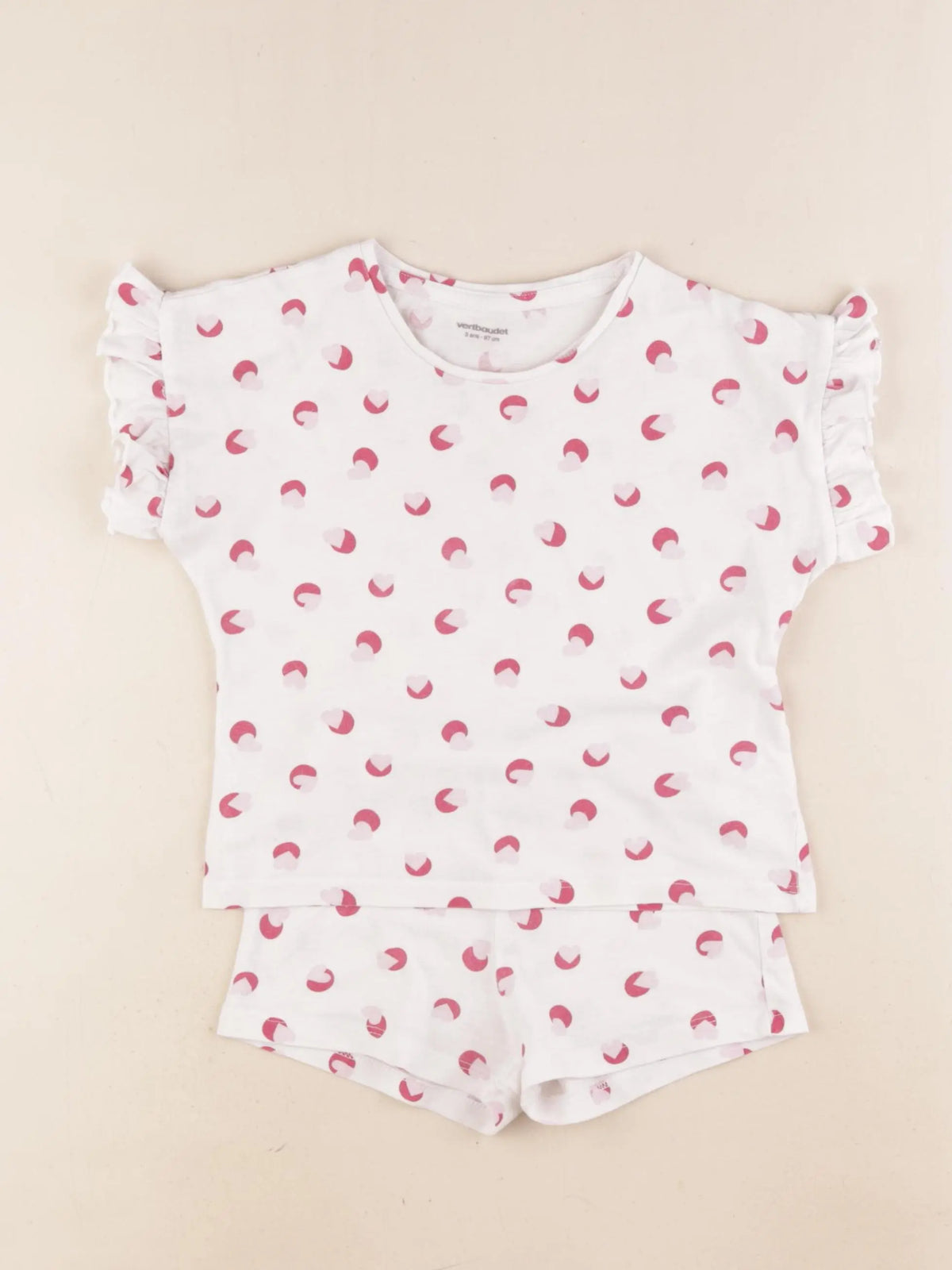 Vertbaudet - pyjama coton blanc, rose - 3 ans