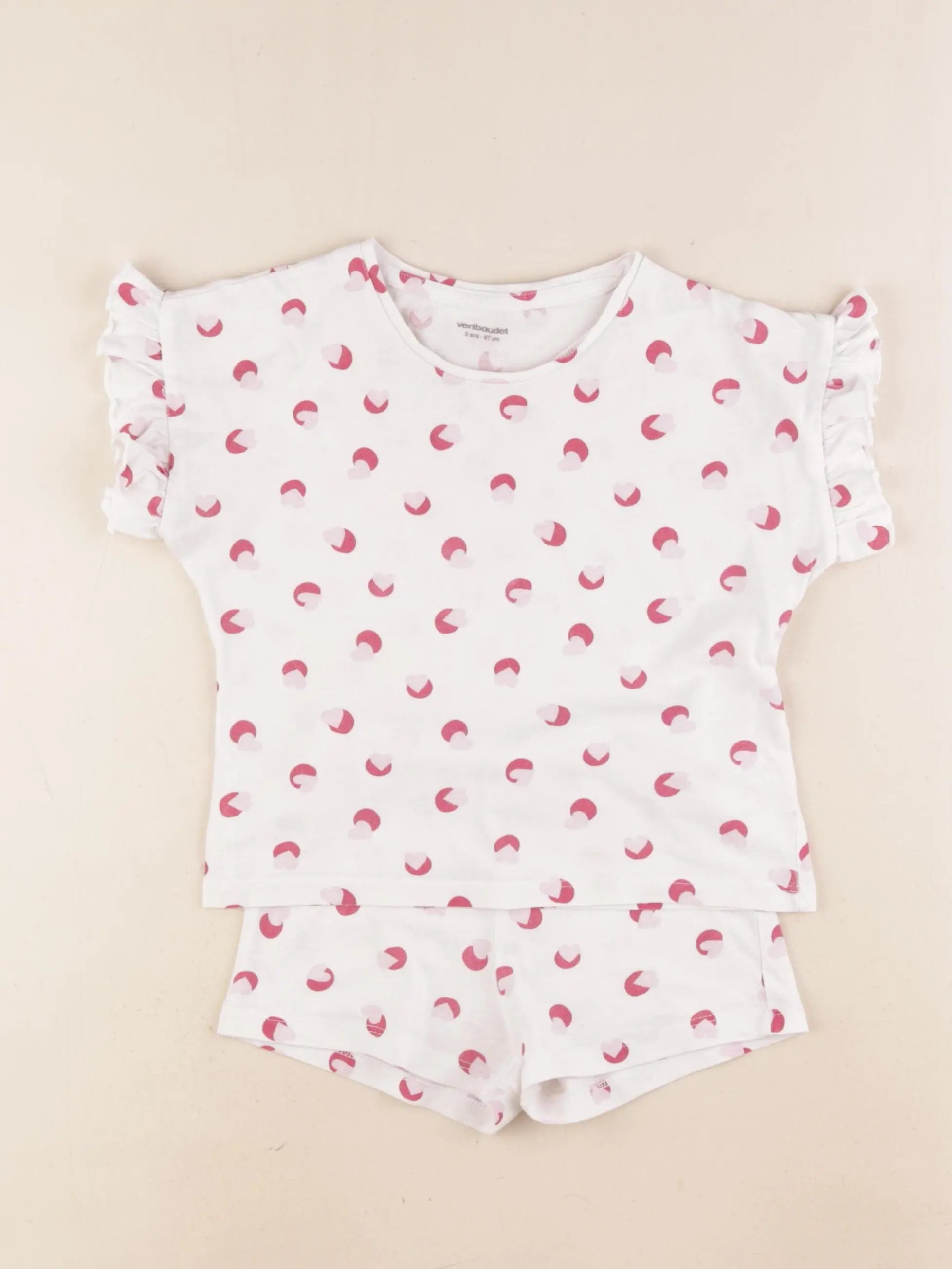Vertbaudet - pyjama coton blanc, rose - 3 ans