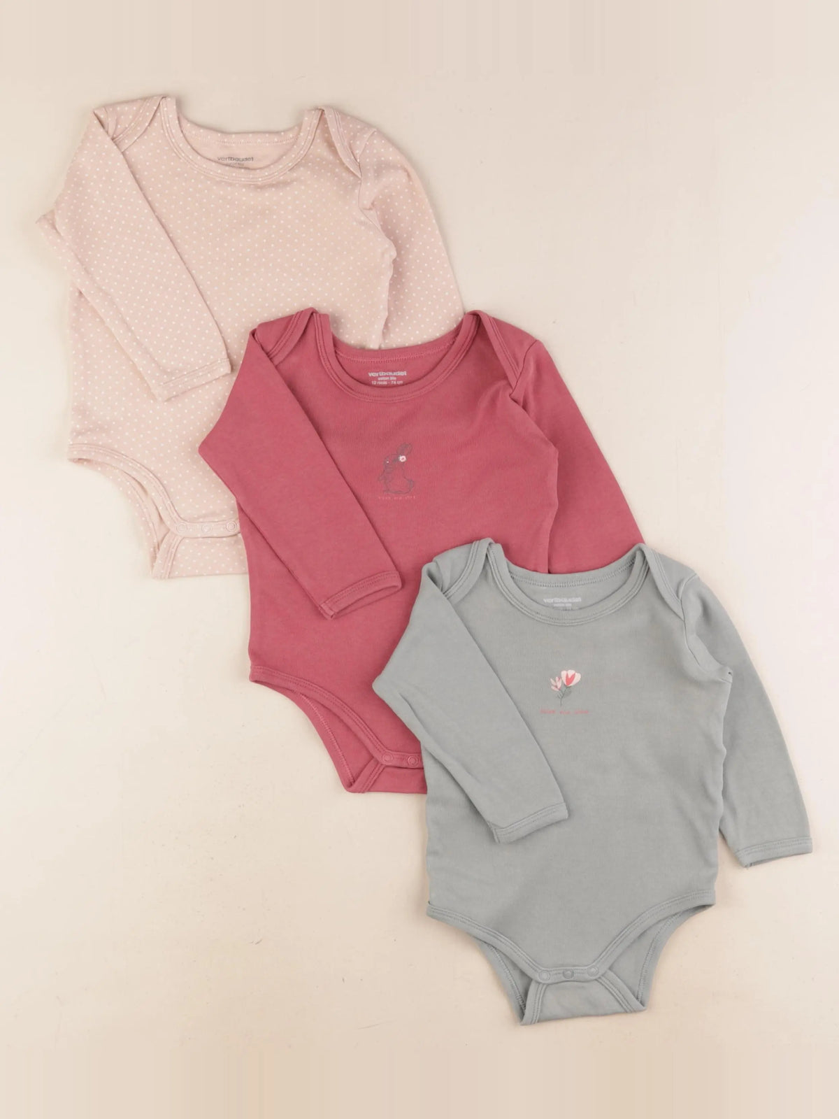 Vertbaudet - lot de 3 bodies en coton multicolore - 12 mois