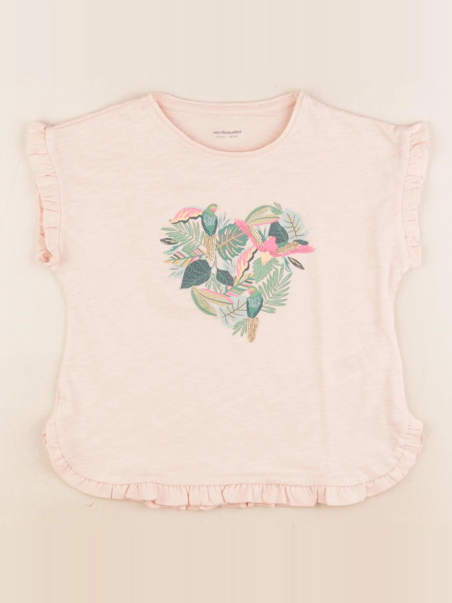 Vertbaudet - tee-shirt rose, or - 6 ans