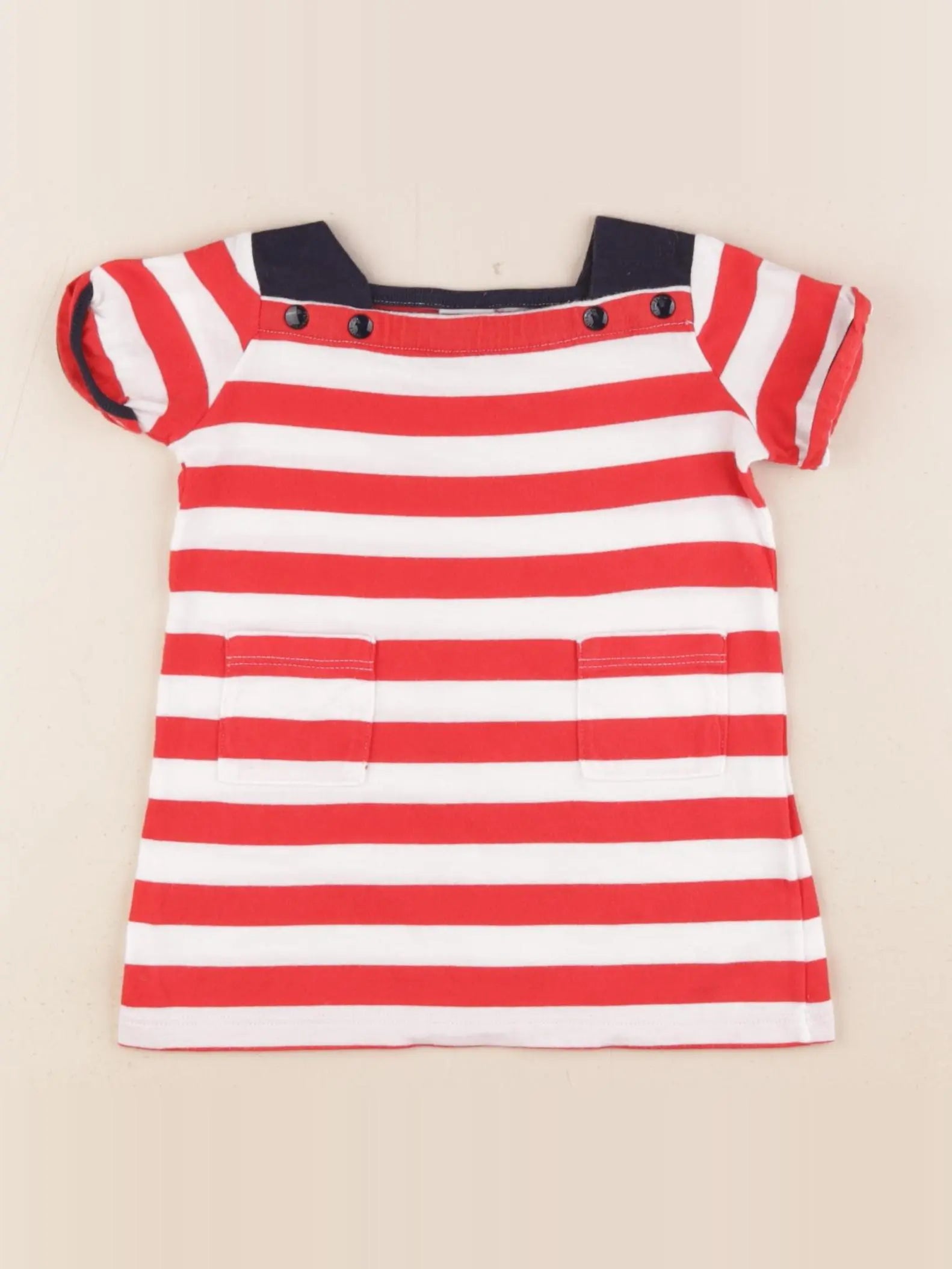 Petit Bateau - robe blanc, rouge - 6 mois