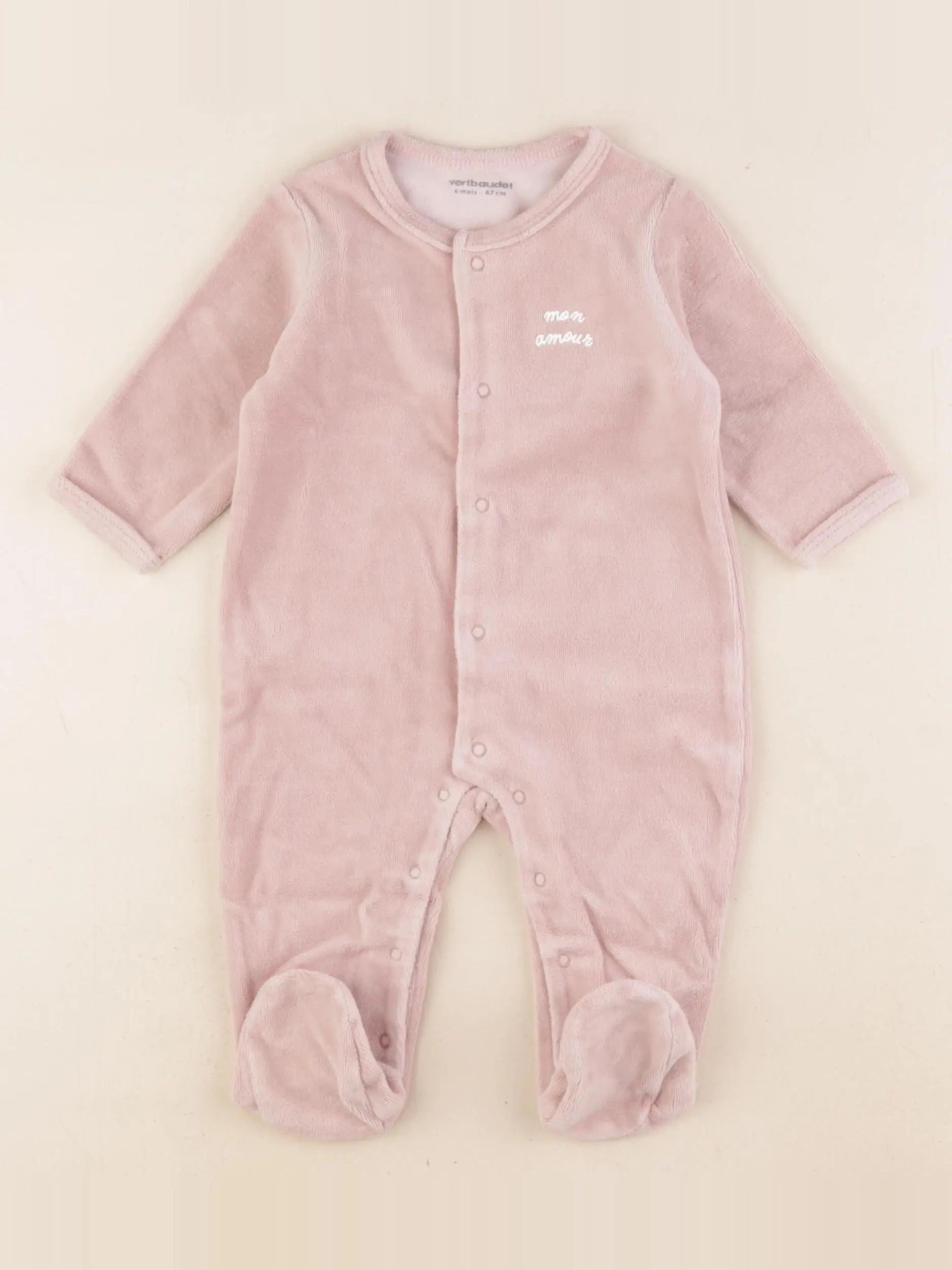 Vertbaudet - pyjama velours rose - 9 mois
