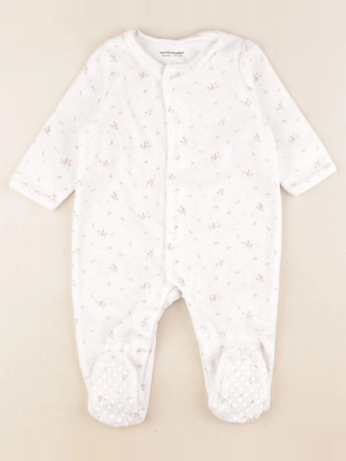 Vertbaudet - pyjama velours rose, blanc - 9 mois