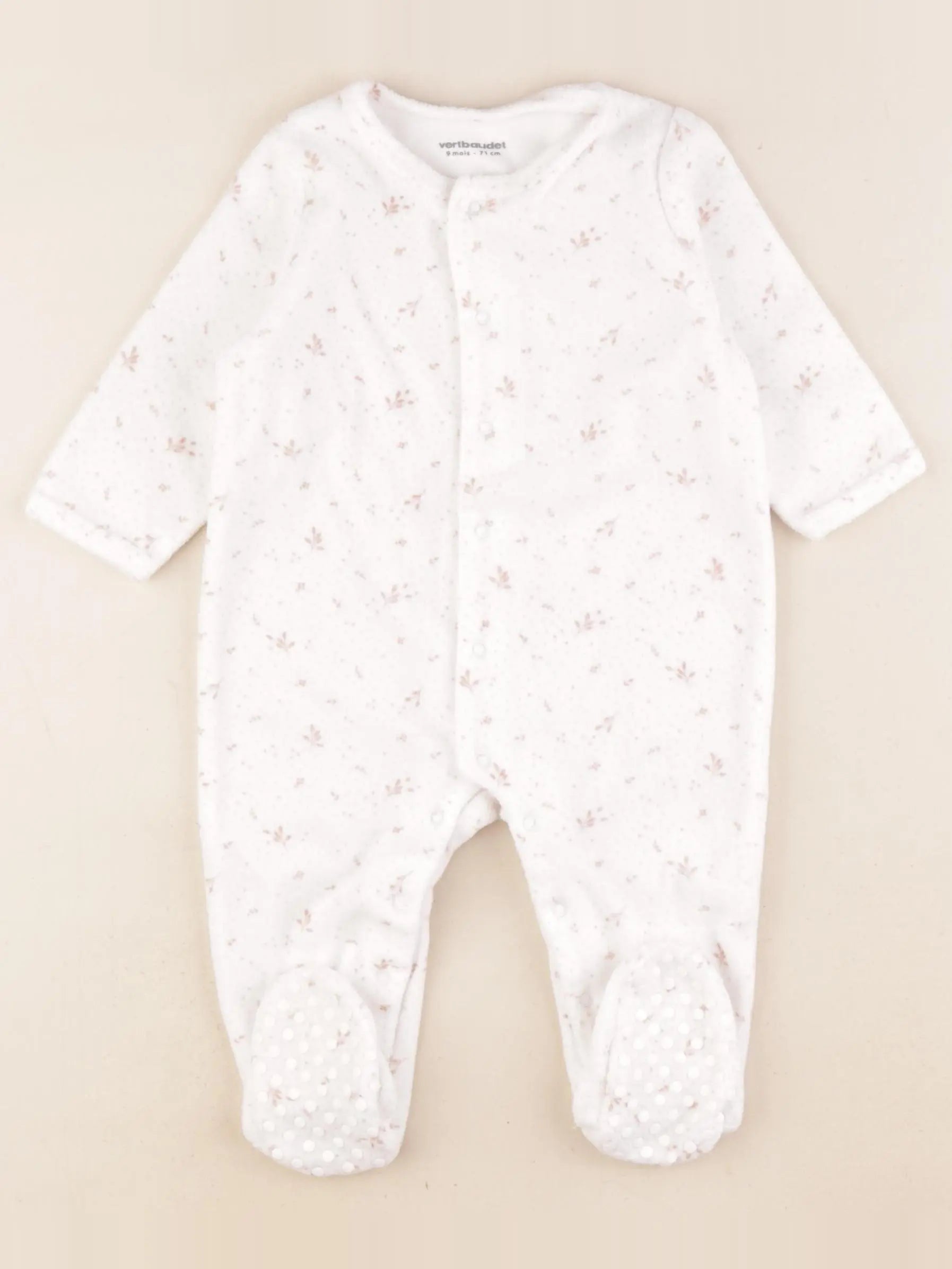 Vertbaudet - pyjama velours rose, blanc - 9 mois