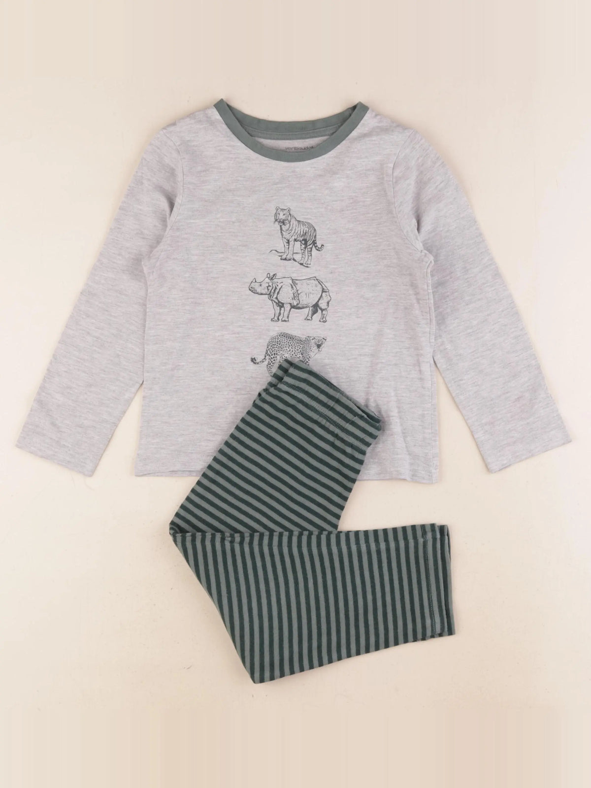 Vertbaudet - pyjama coton gris, vert - 4 ans