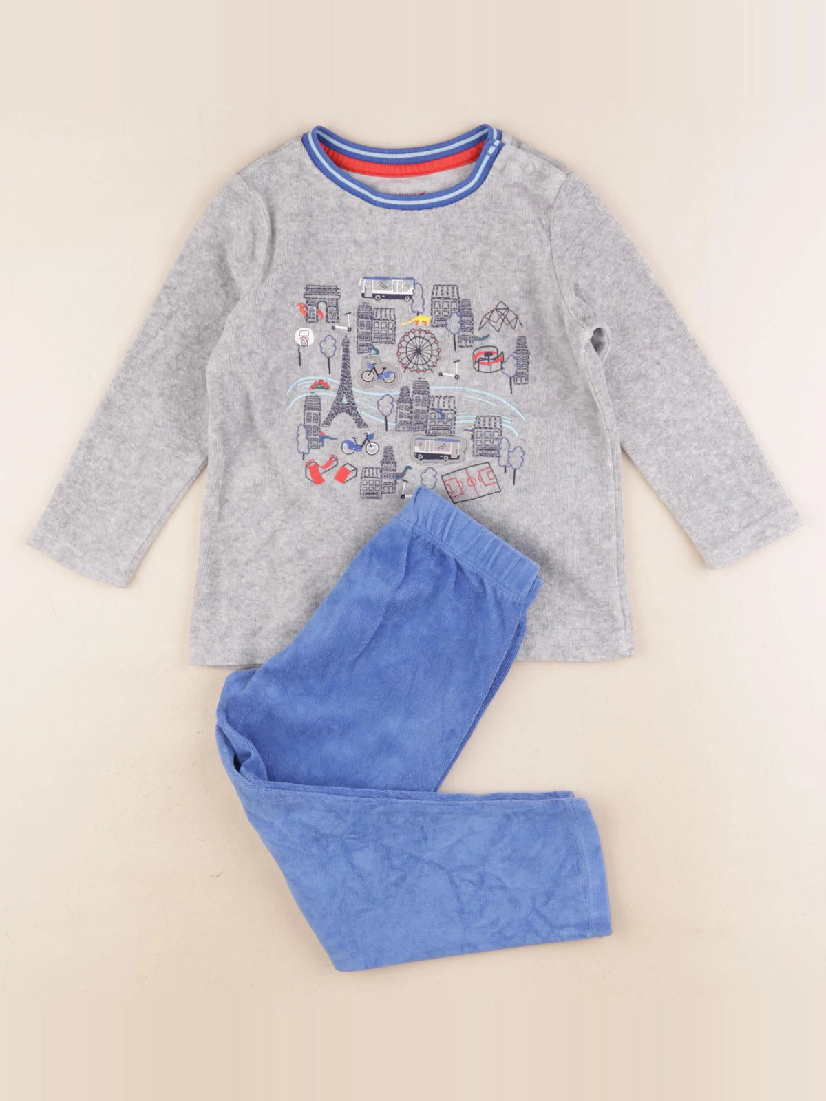 Sergent Major - pyjama velours bleu, gris - 3 ans