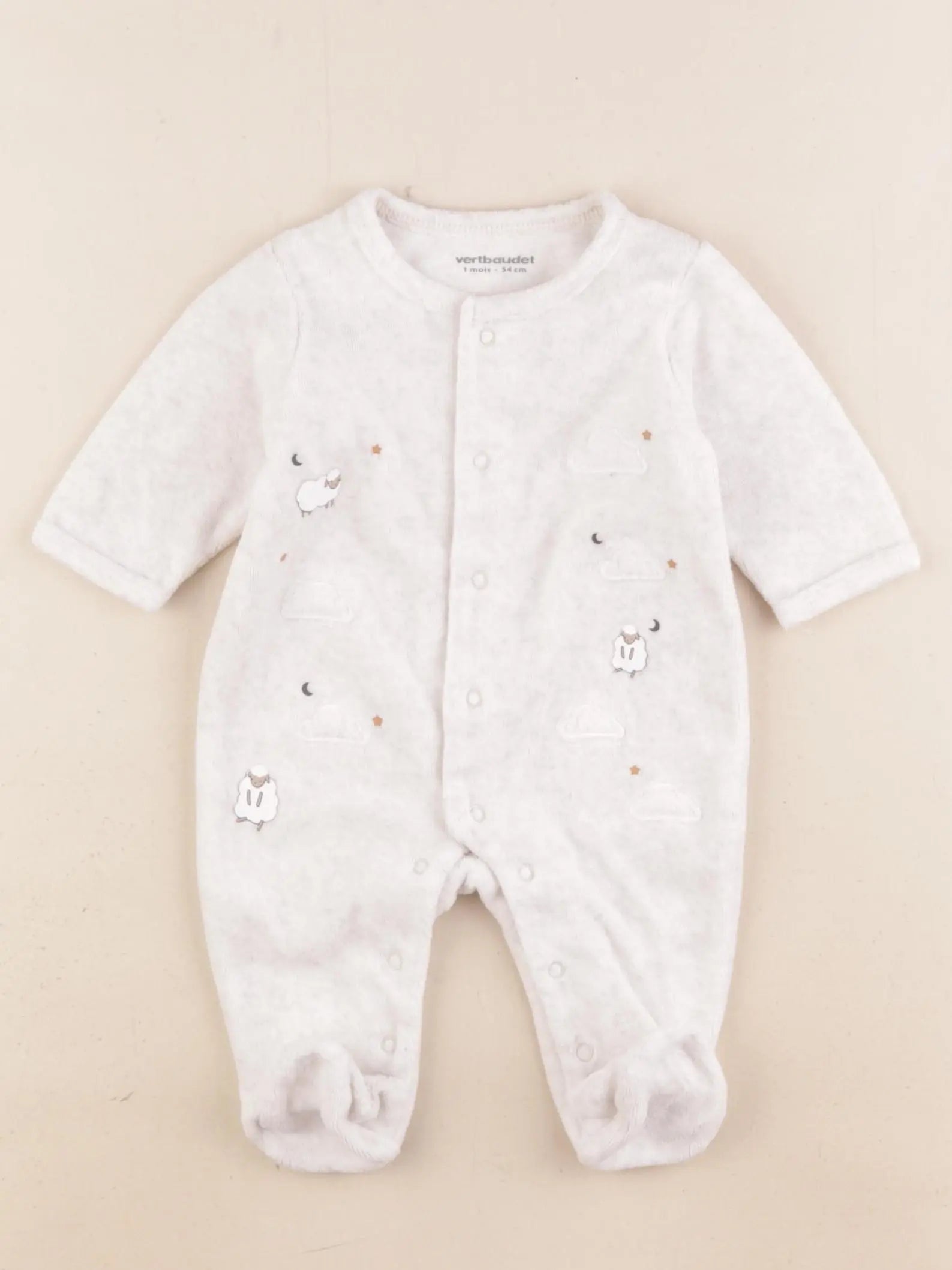 Vertbaudet - pyjama velours gris - 1 mois