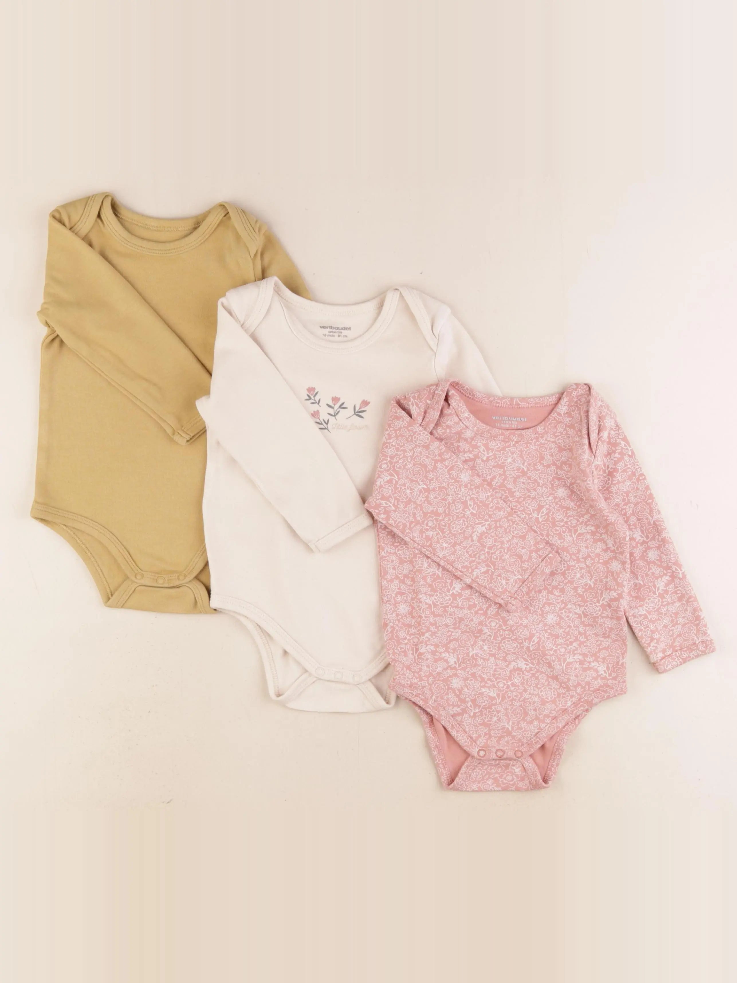 Vertbaudet - lot de 3 bodies en coton multicolore - 18 mois