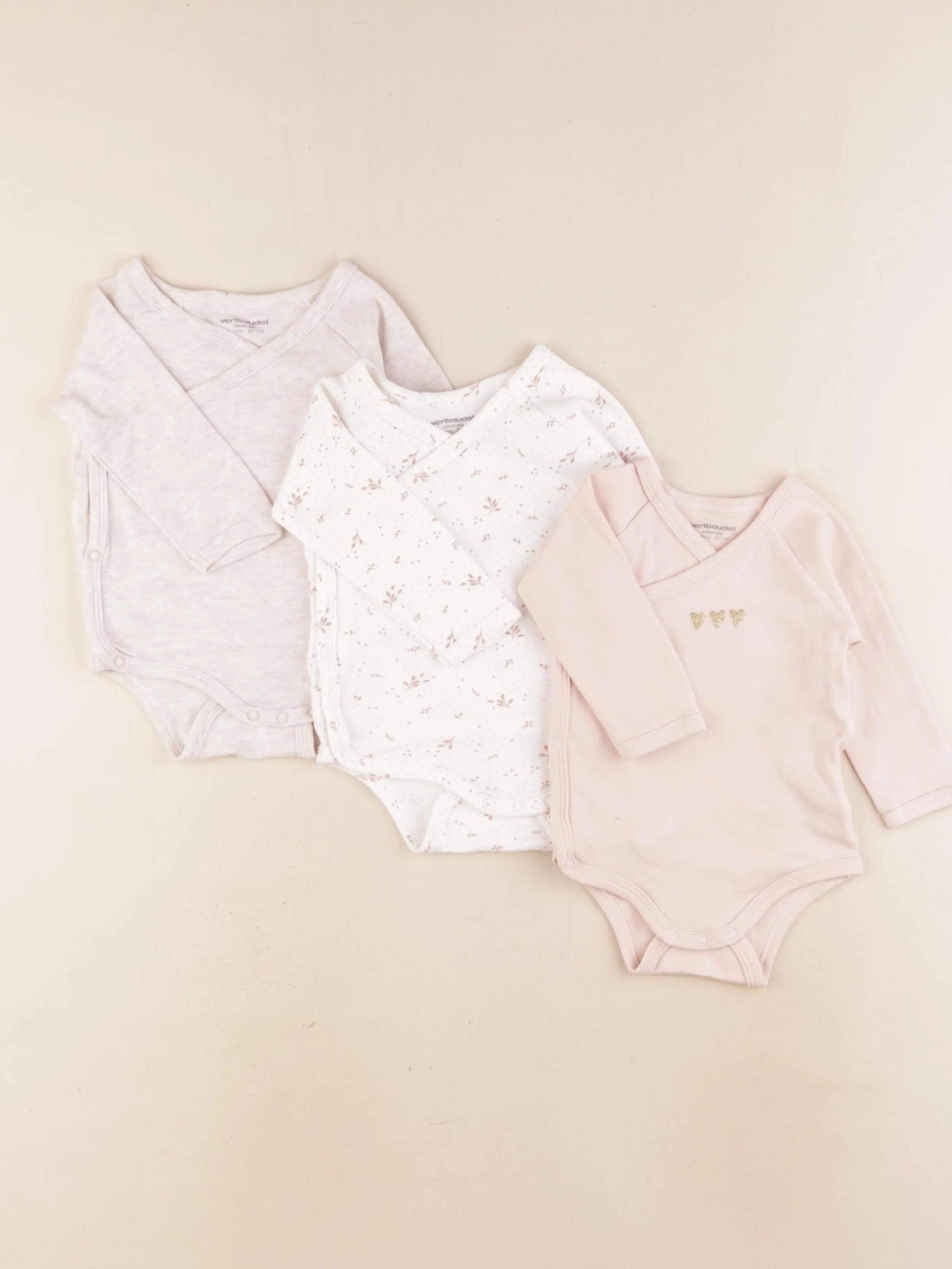 Vertbaudet - lot de 3 bodies en coton multicolore - 6 mois