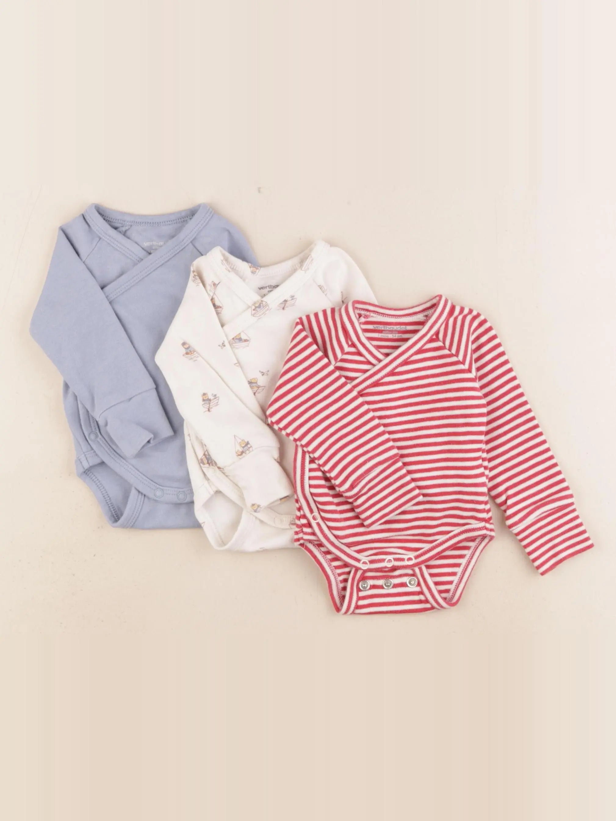 Vertbaudet - lot de 3 bodies en coton multicolore - 1 mois