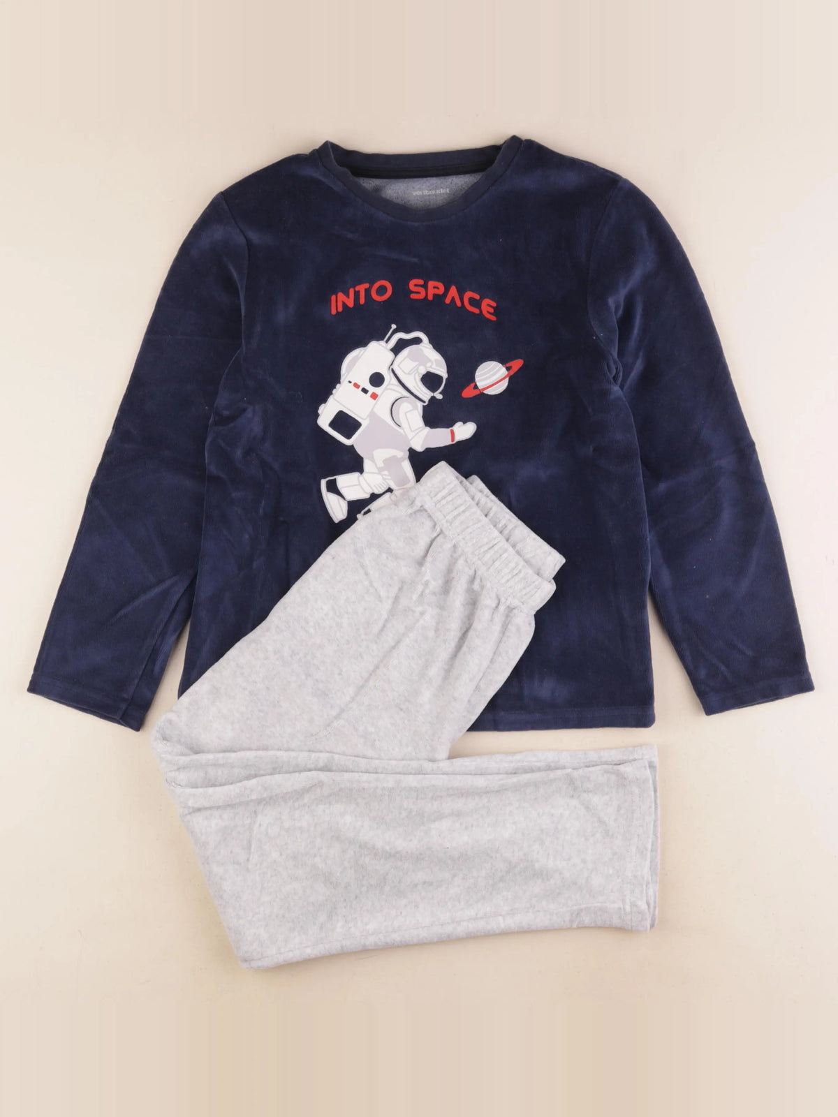 Vertbaudet - pyjama velours bleu, gris - 10 ans