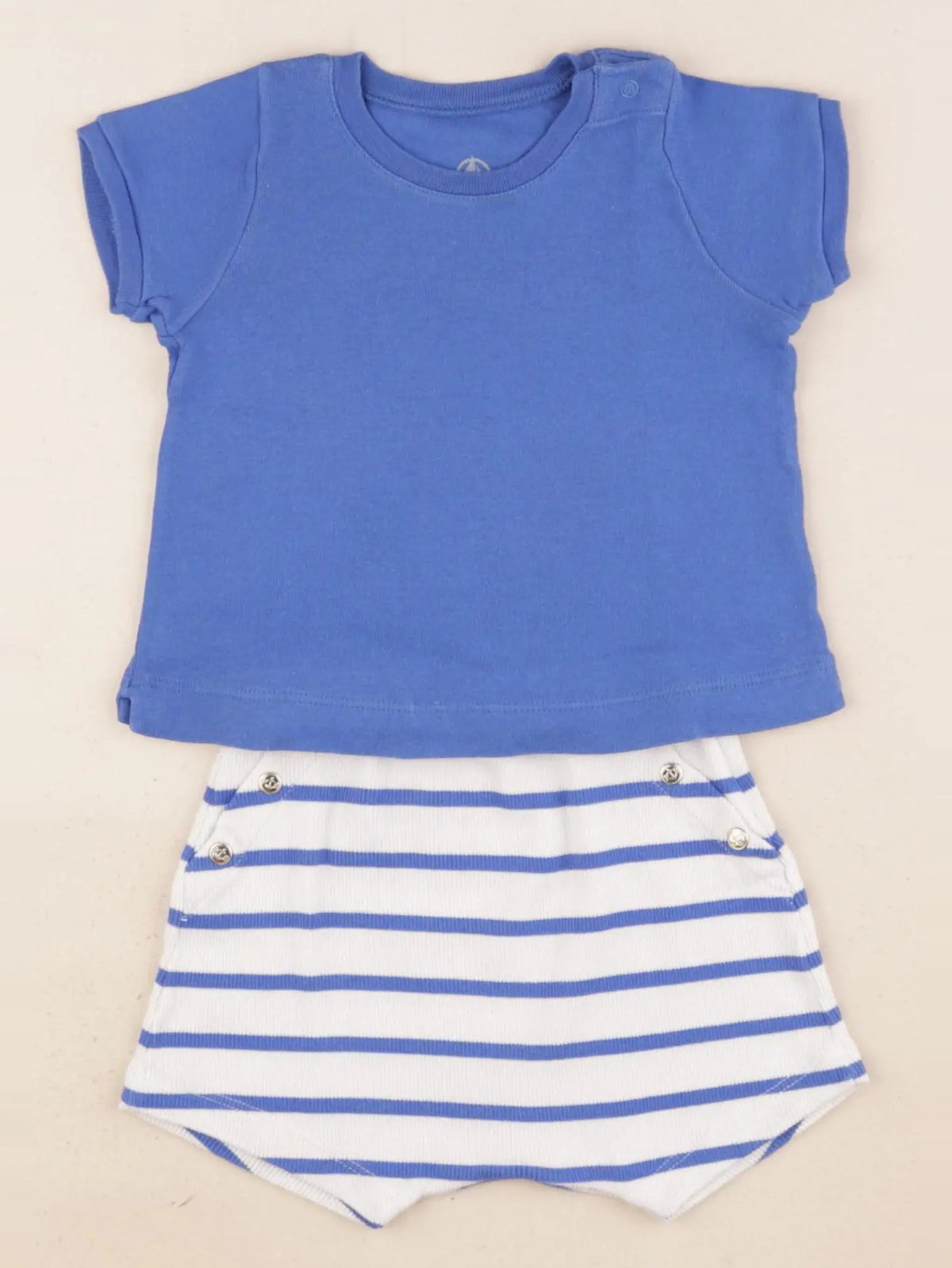 Petit Bateau - ensemble bleu, blanc - 6 mois
