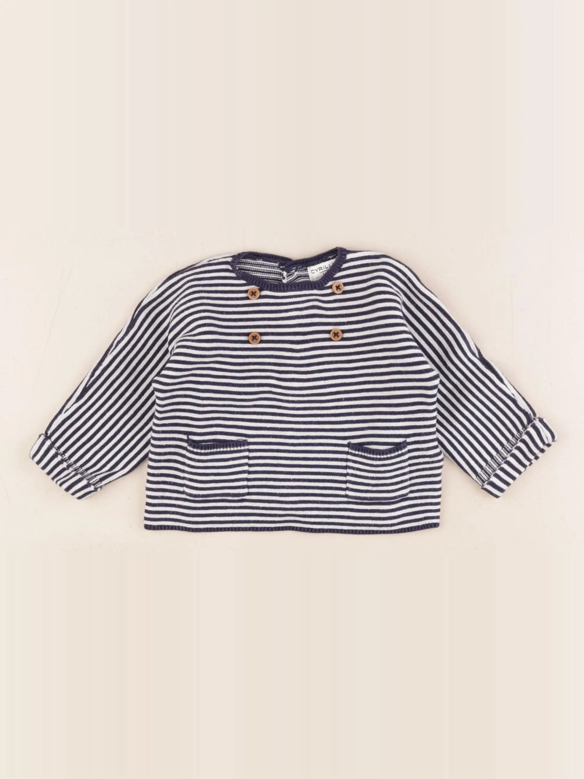 Cyrillus - pull blanc, bleu - 3 mois