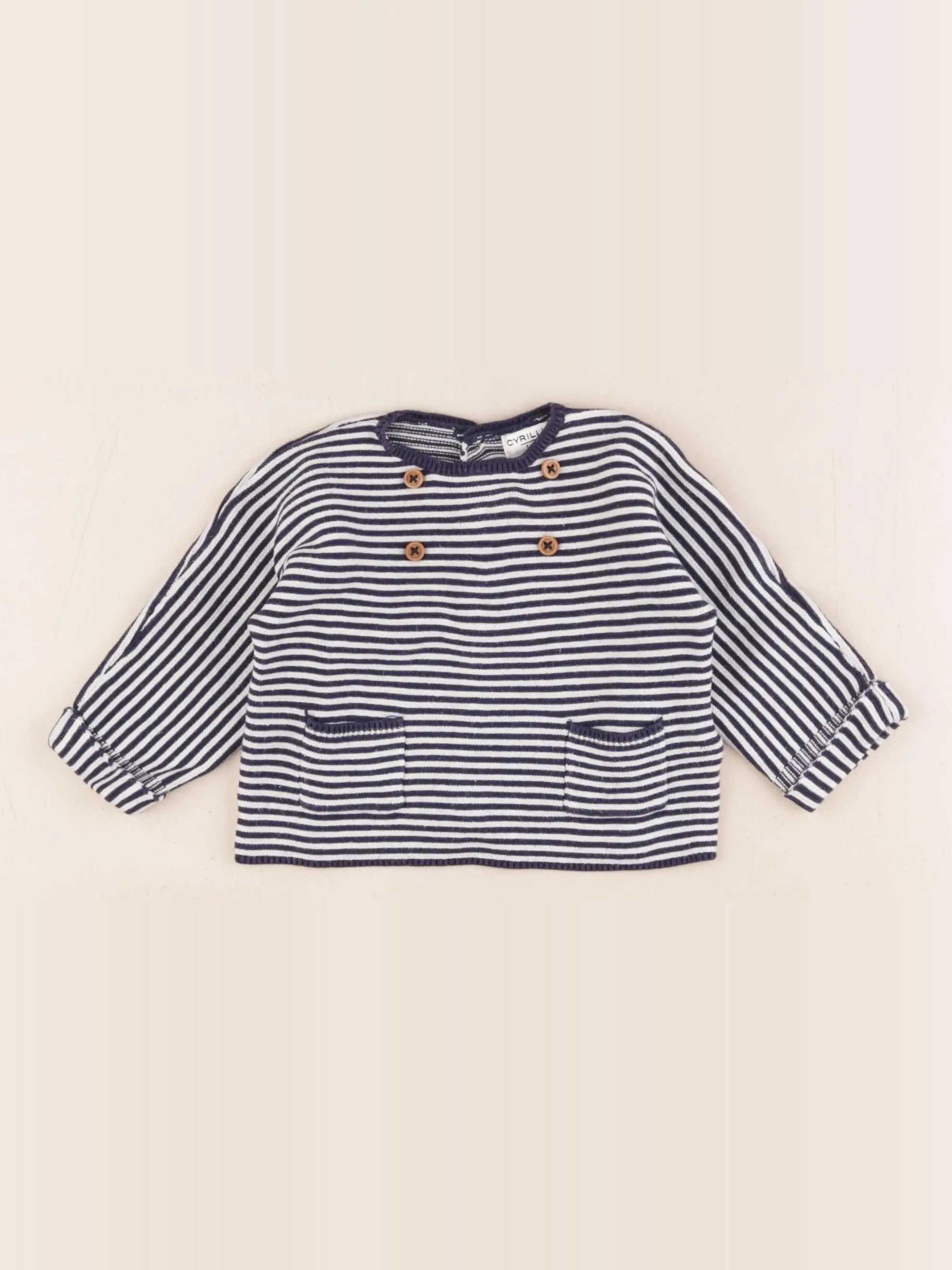 Cyrillus - pull blanc, bleu - 3 mois