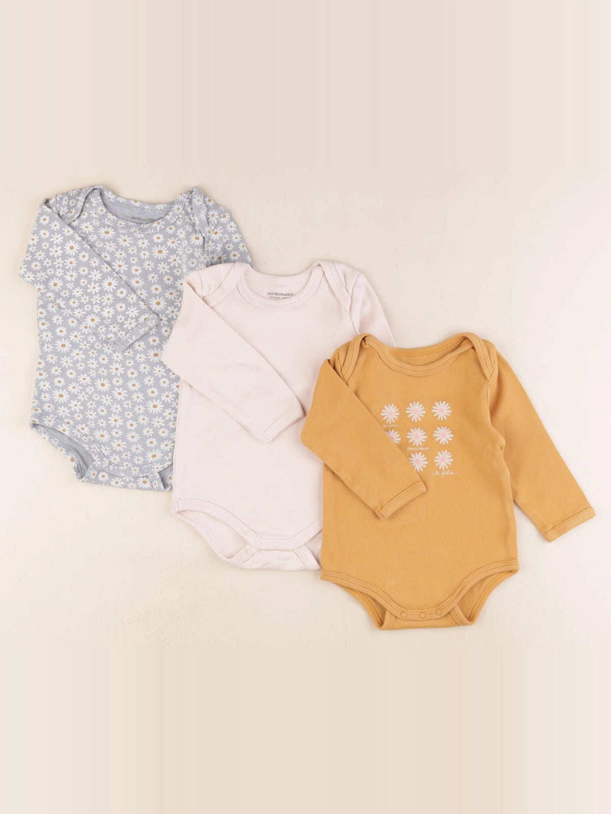 Vertbaudet - lot de 3 bodies en coton multicolore - 12 mois