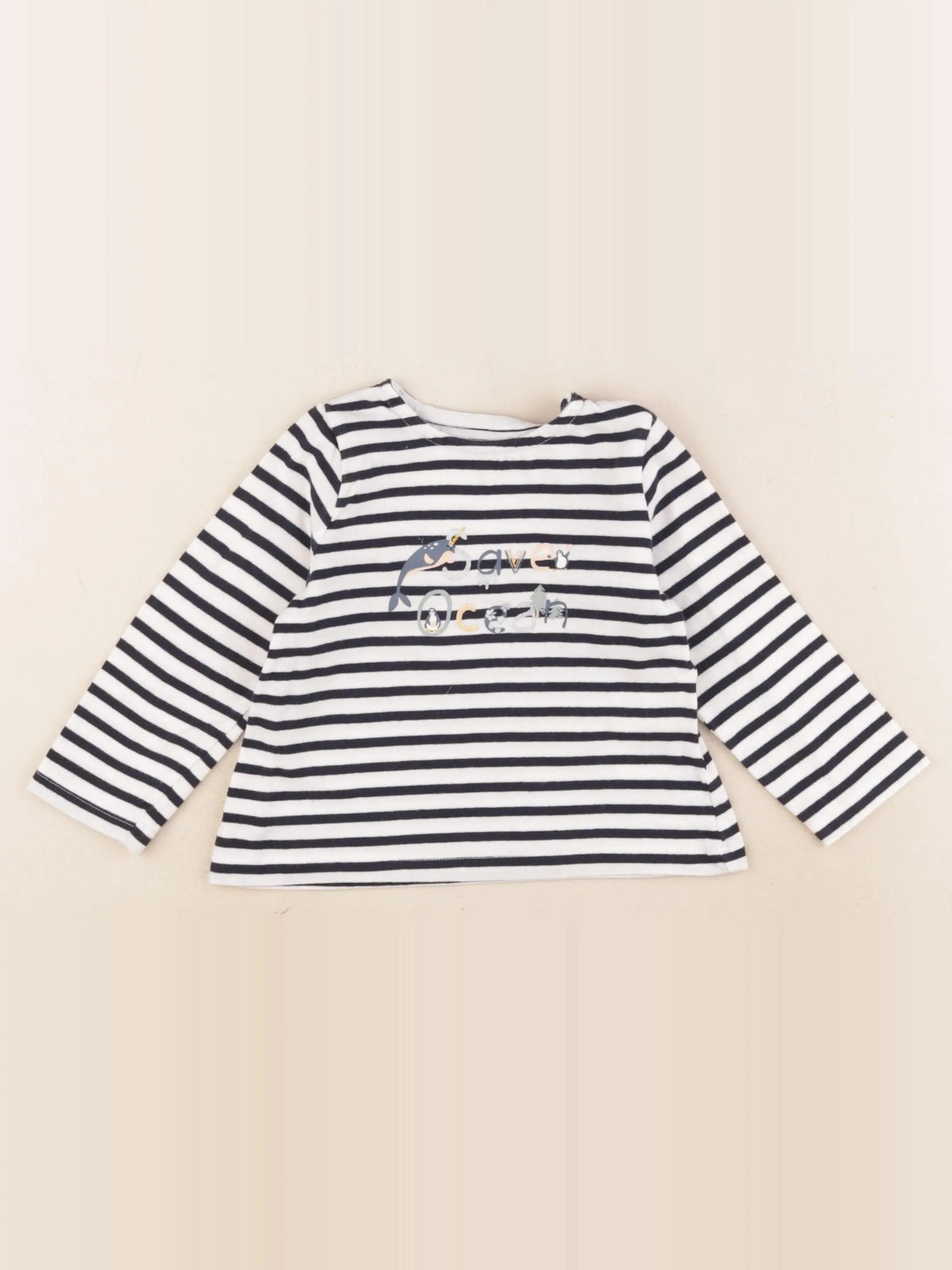 Vertbaudet - tee-shirt bleu, blanc - 12 mois
