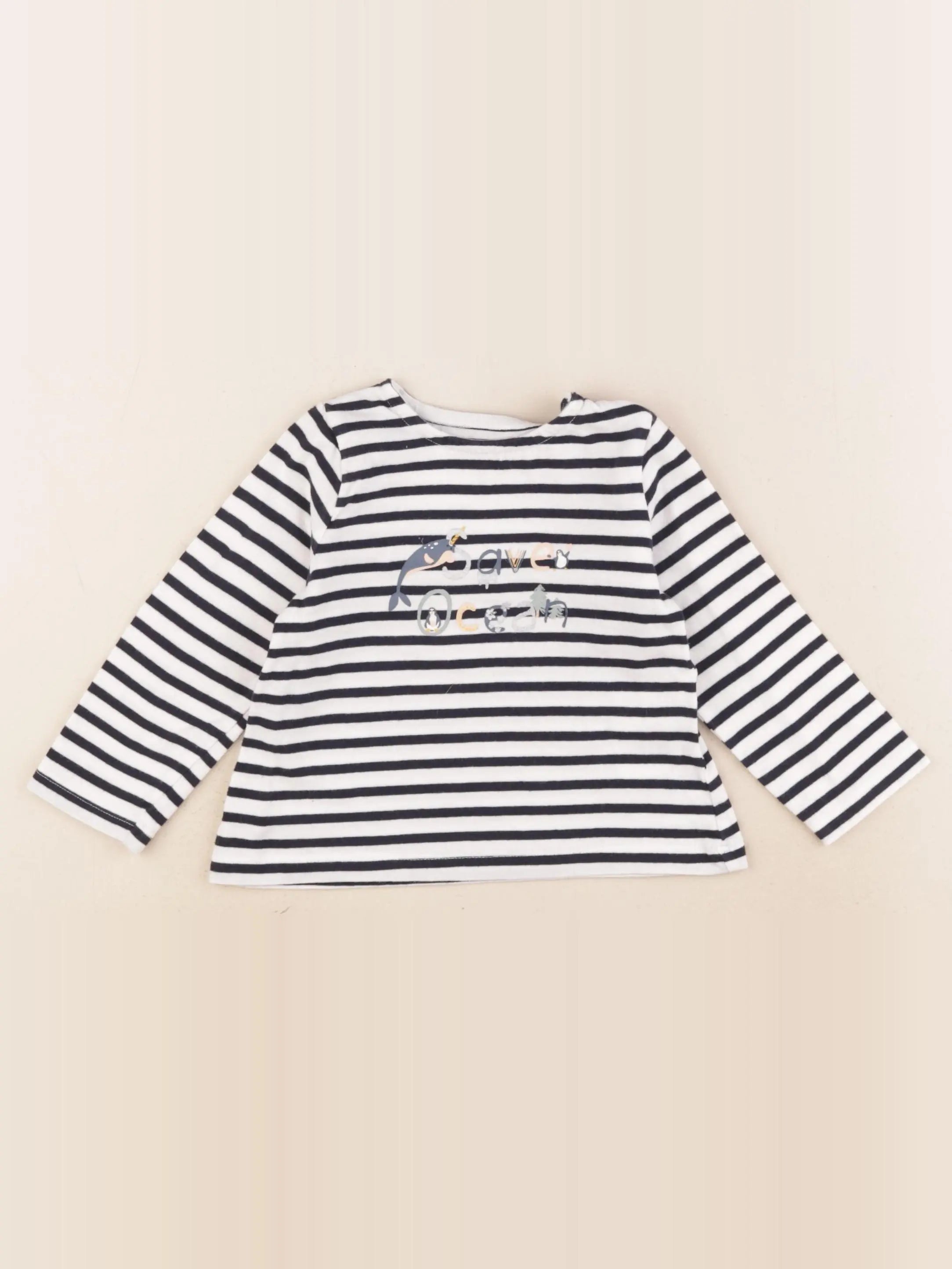 Vertbaudet - tee-shirt bleu, blanc - 12 mois