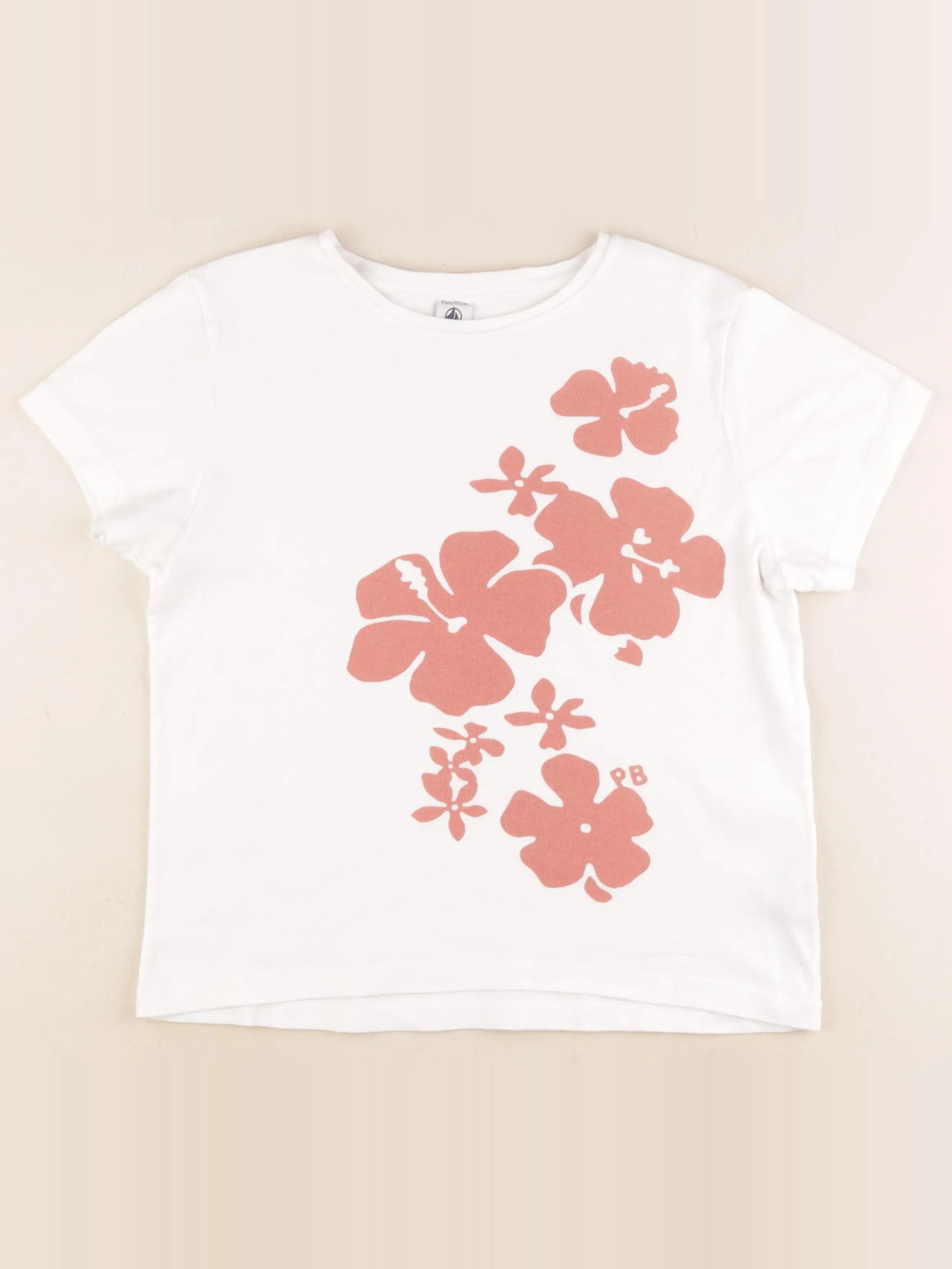 Petit Bateau - tee-shirt blanc, rose - 12 ans