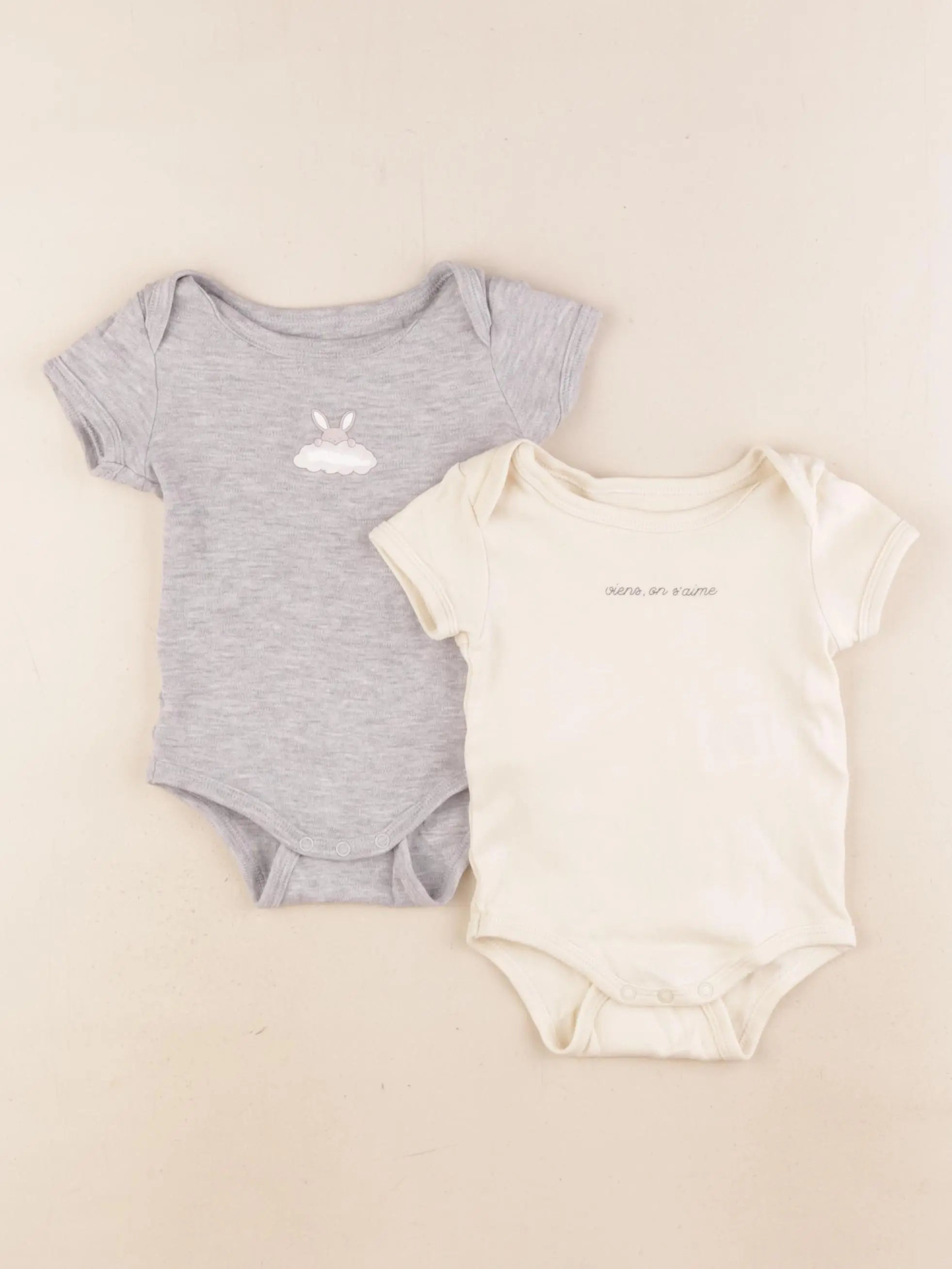 Vertbaudet - lot de 2 bodies en coton beige, gris - 6 mois