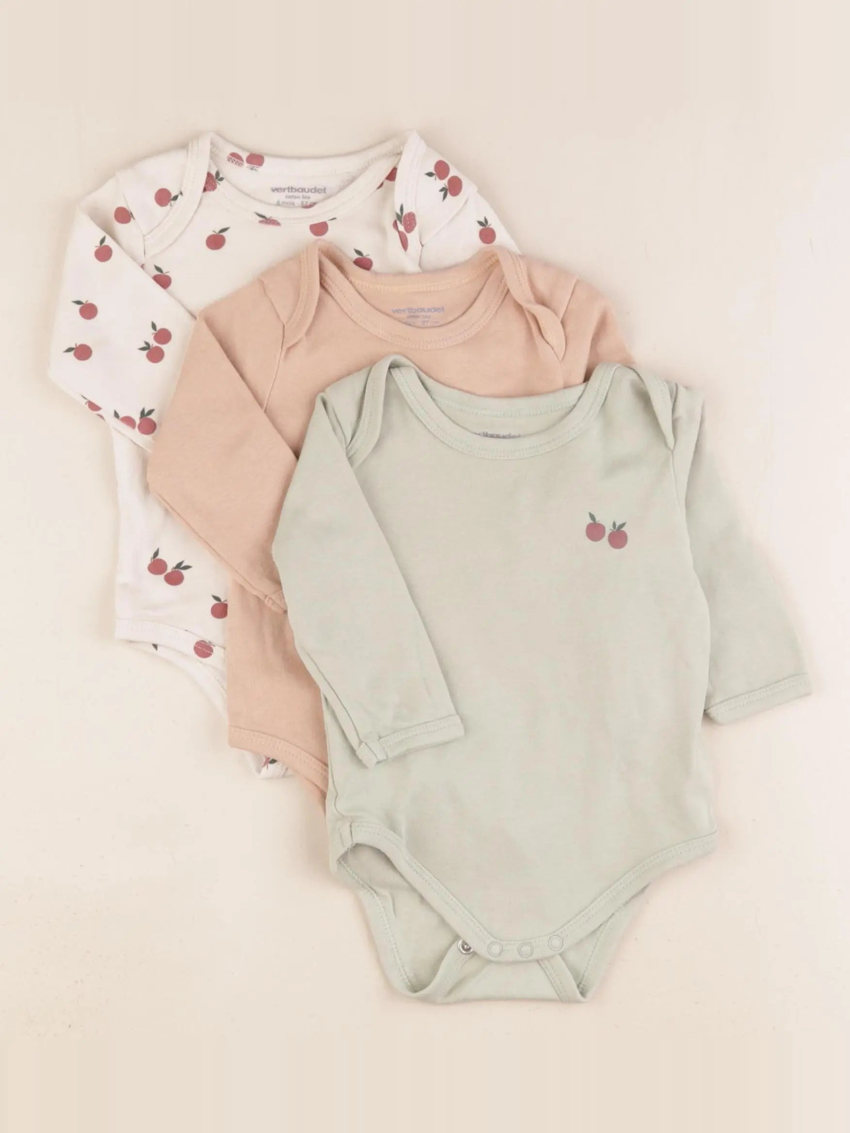 Vertbaudet - lot de 3 bodies en coton multicolore - 6 mois