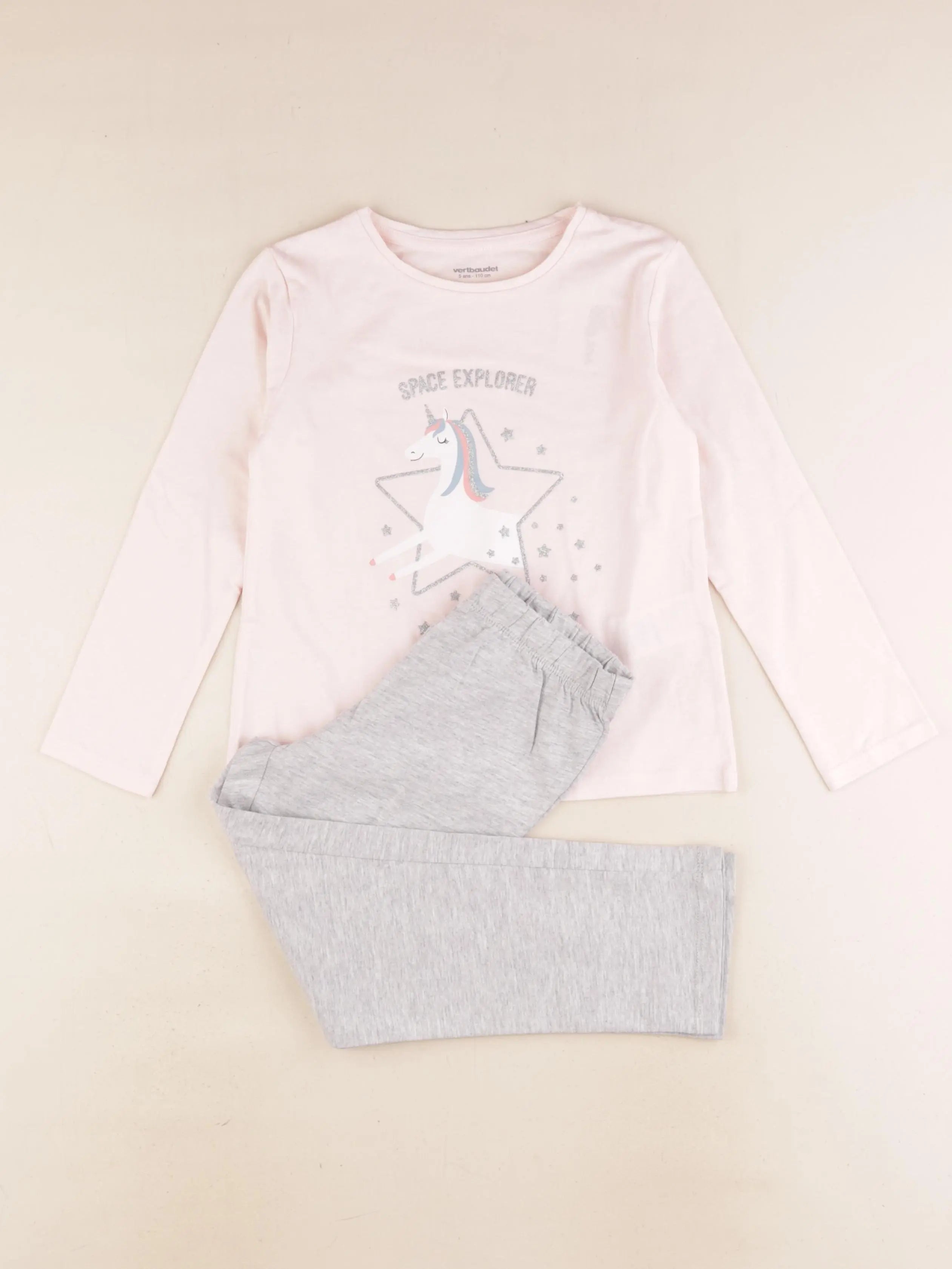 Vertbaudet - pyjama coton gris, rose - 5 ans