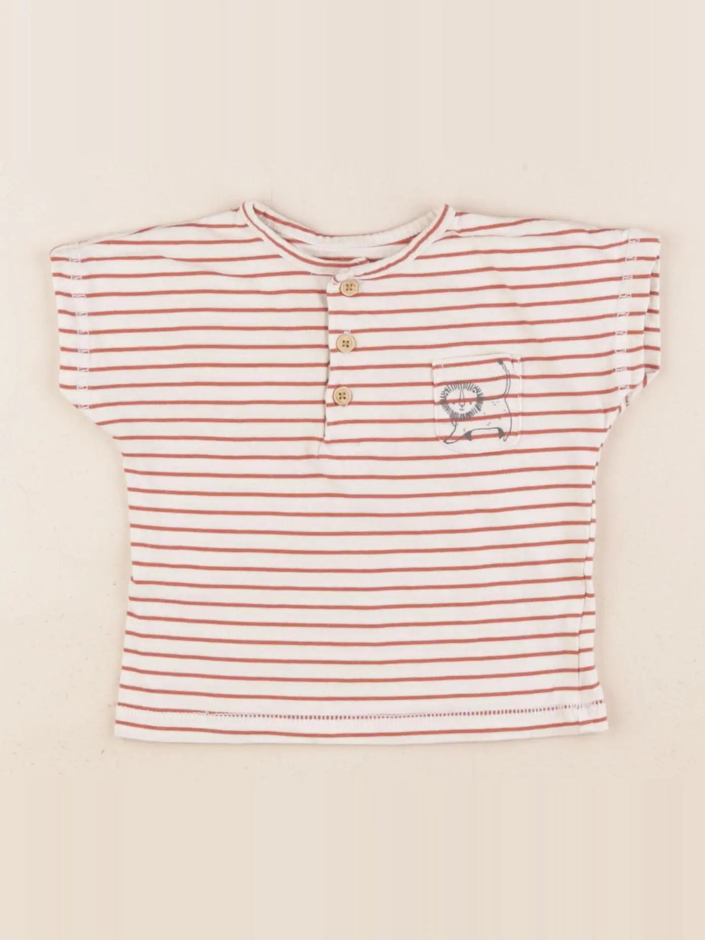 Vertbaudet - tee-shirt beige, rouge - 6 mois