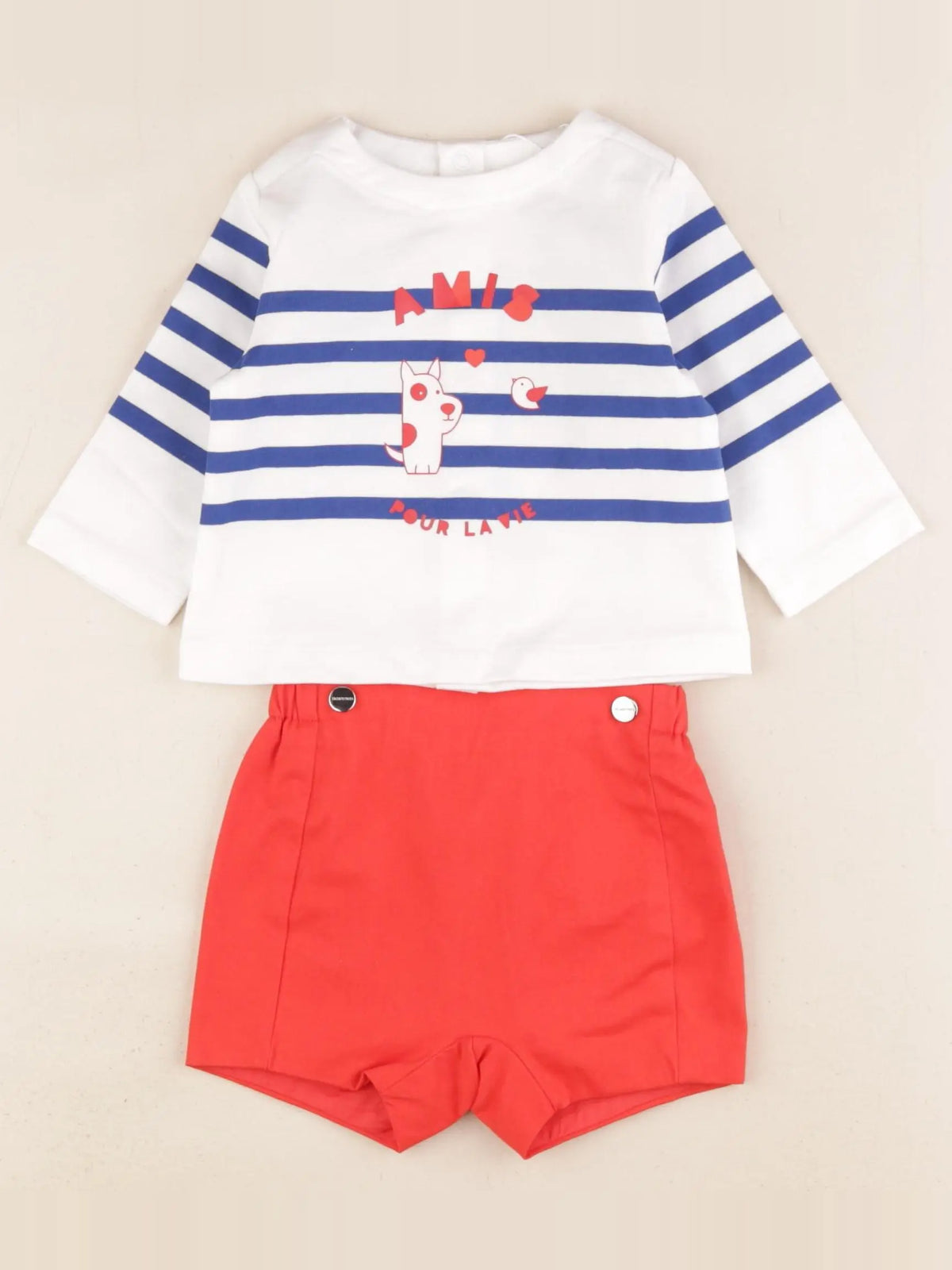 Jacadi - ensemble rouge, blanc, bleu - 6 mois