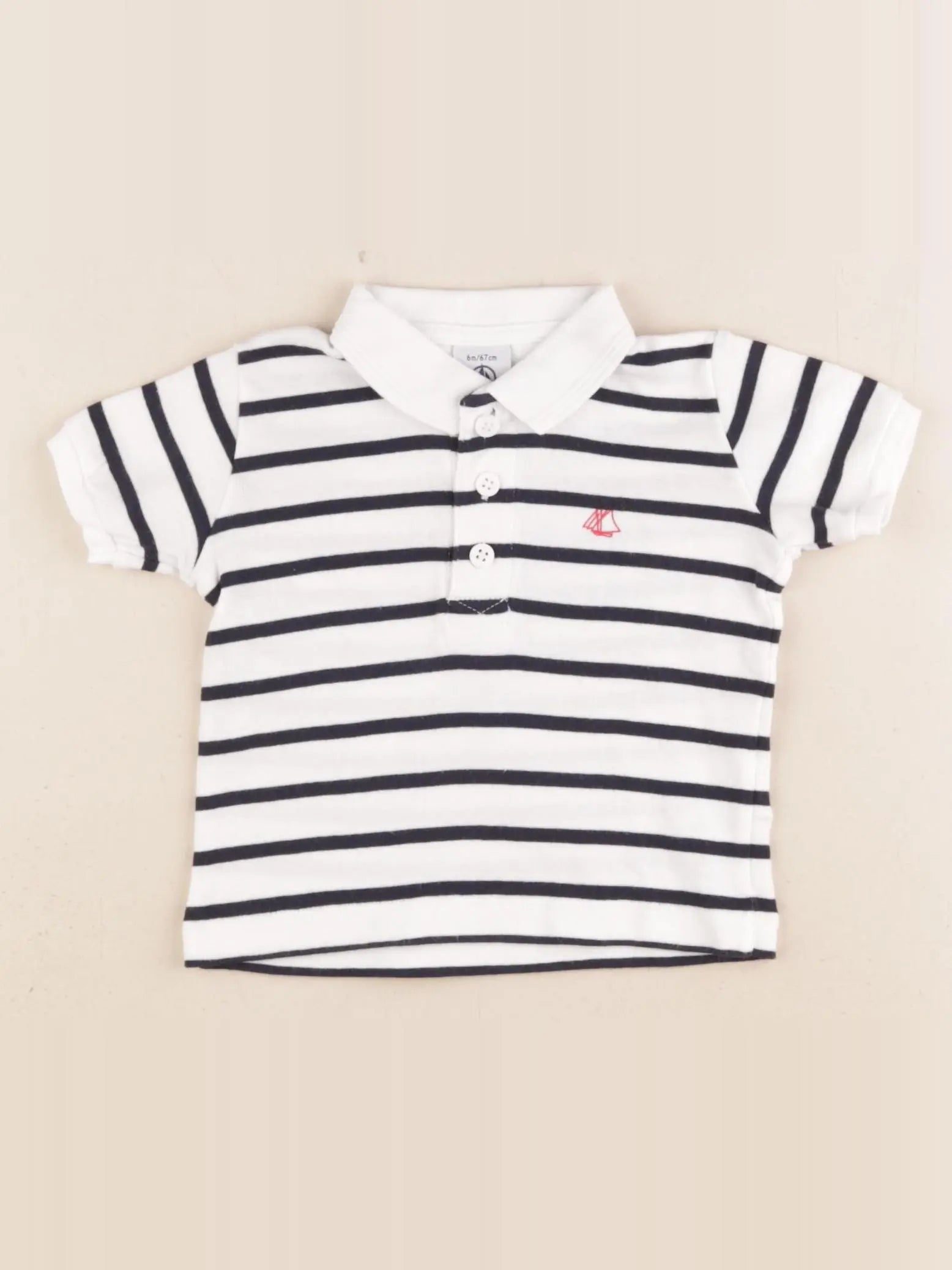 Petit Bateau - polo bleu, blanc - 6 mois