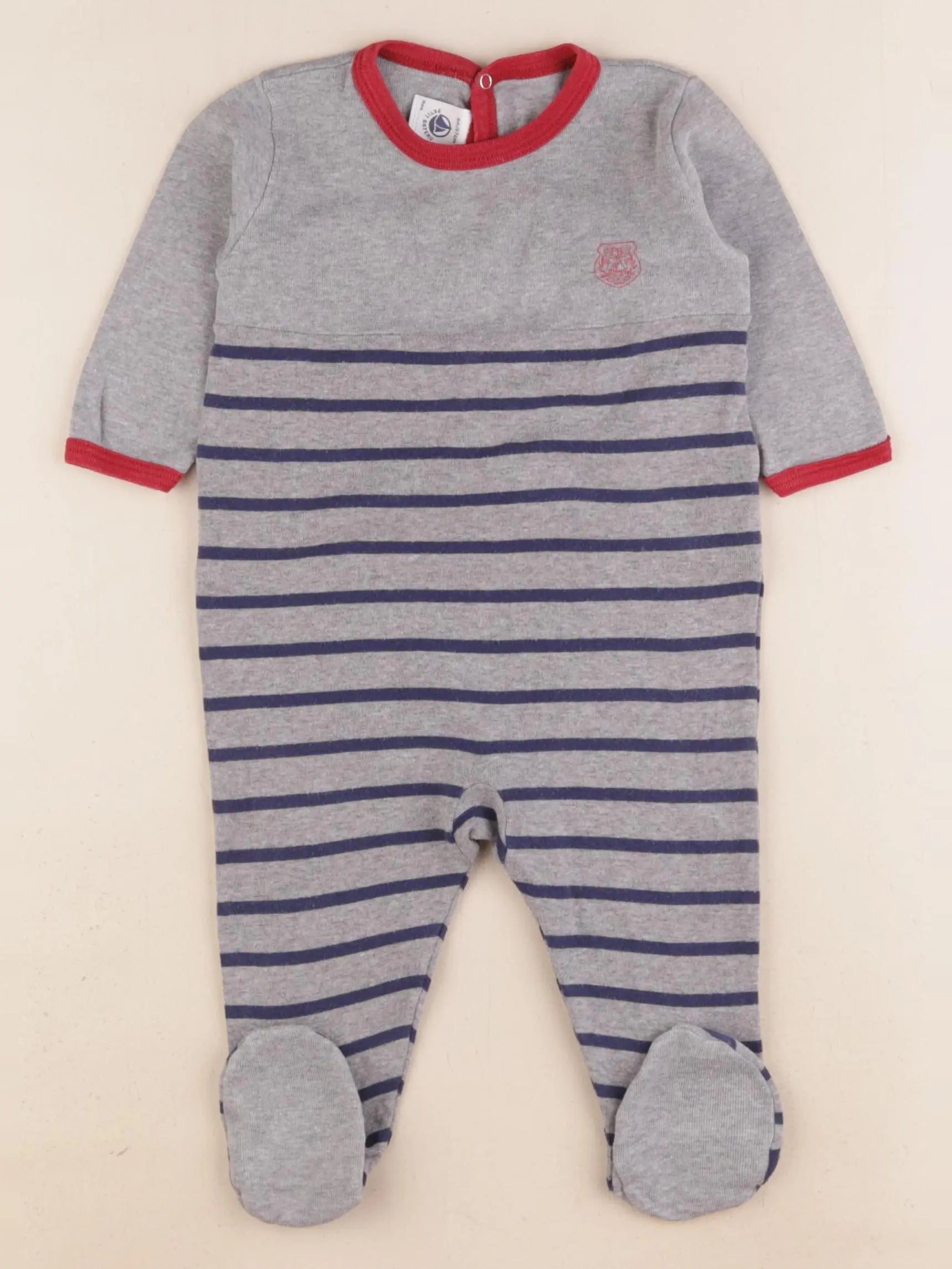 Petit Bateau - pyjama coton gris, rouge - 6 mois