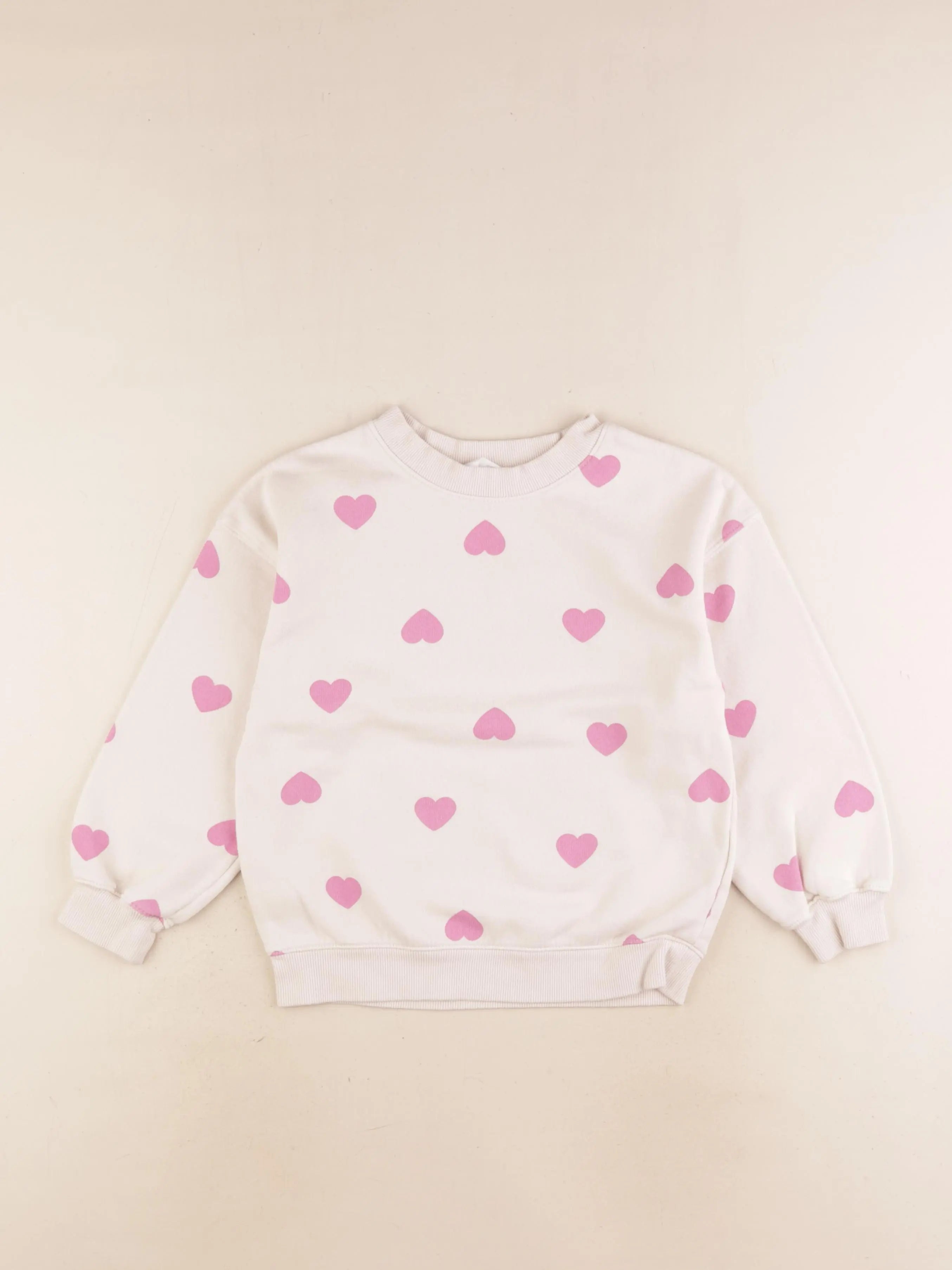 H&M - sweat beige, rose - 4/6 ans