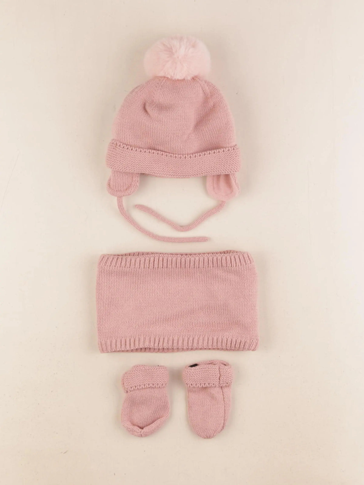 Vertbaudet - ensemble bonnet/moufles/tour de cou rose - 12/18 mois