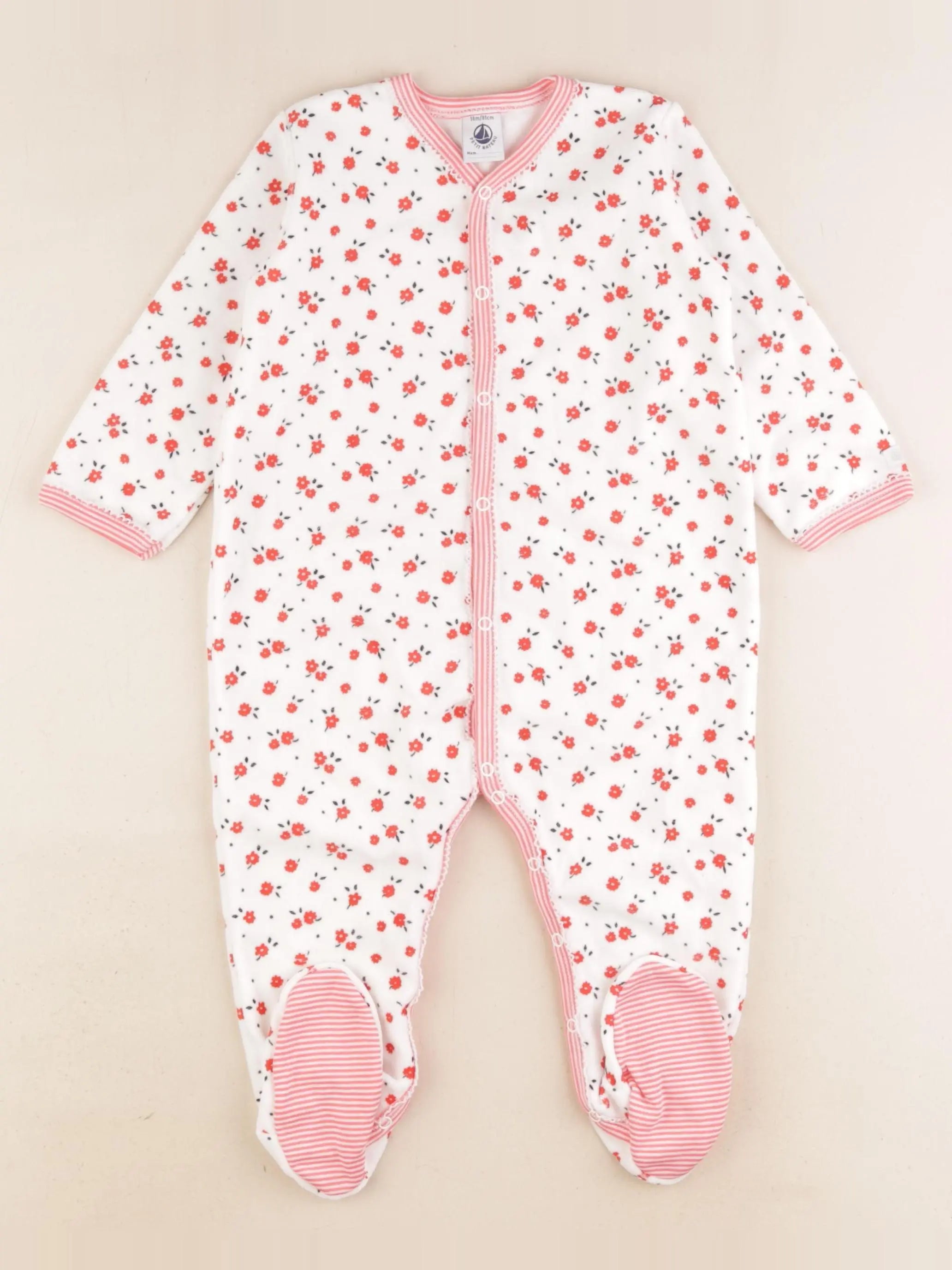 Petit Bateau - pyjama velours blanc, rouge - 18 mois