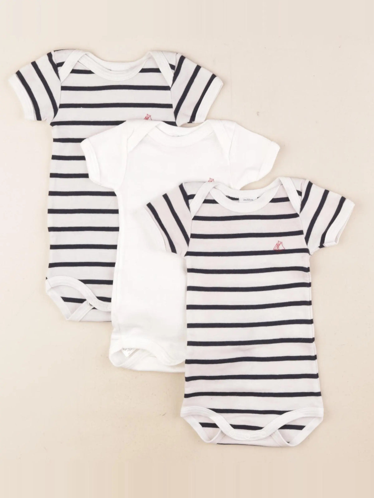 Petit Bateau - lot de 3 bodies en coton blanc, bleu - 3 mois
