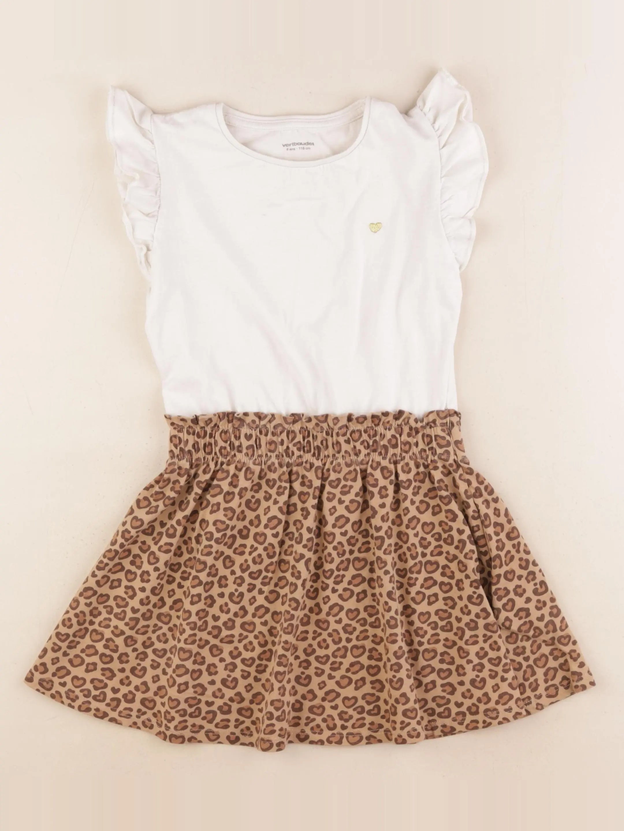 Vertbaudet - robe blanc, marron - 6 ans