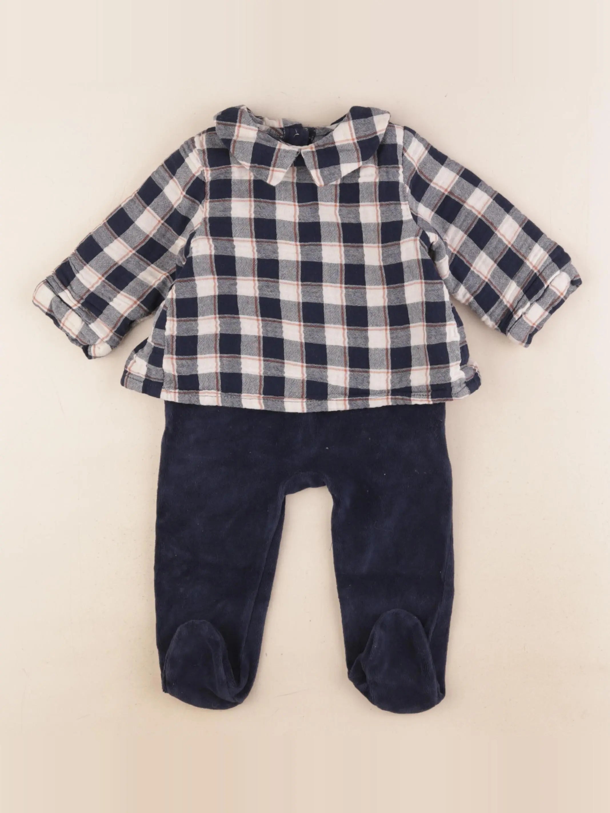 Vertbaudet - pyjama velours bleu - 9 mois
