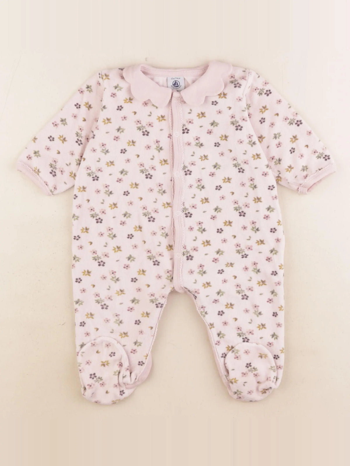 Petit Bateau - pyjama velours rose - 12 mois