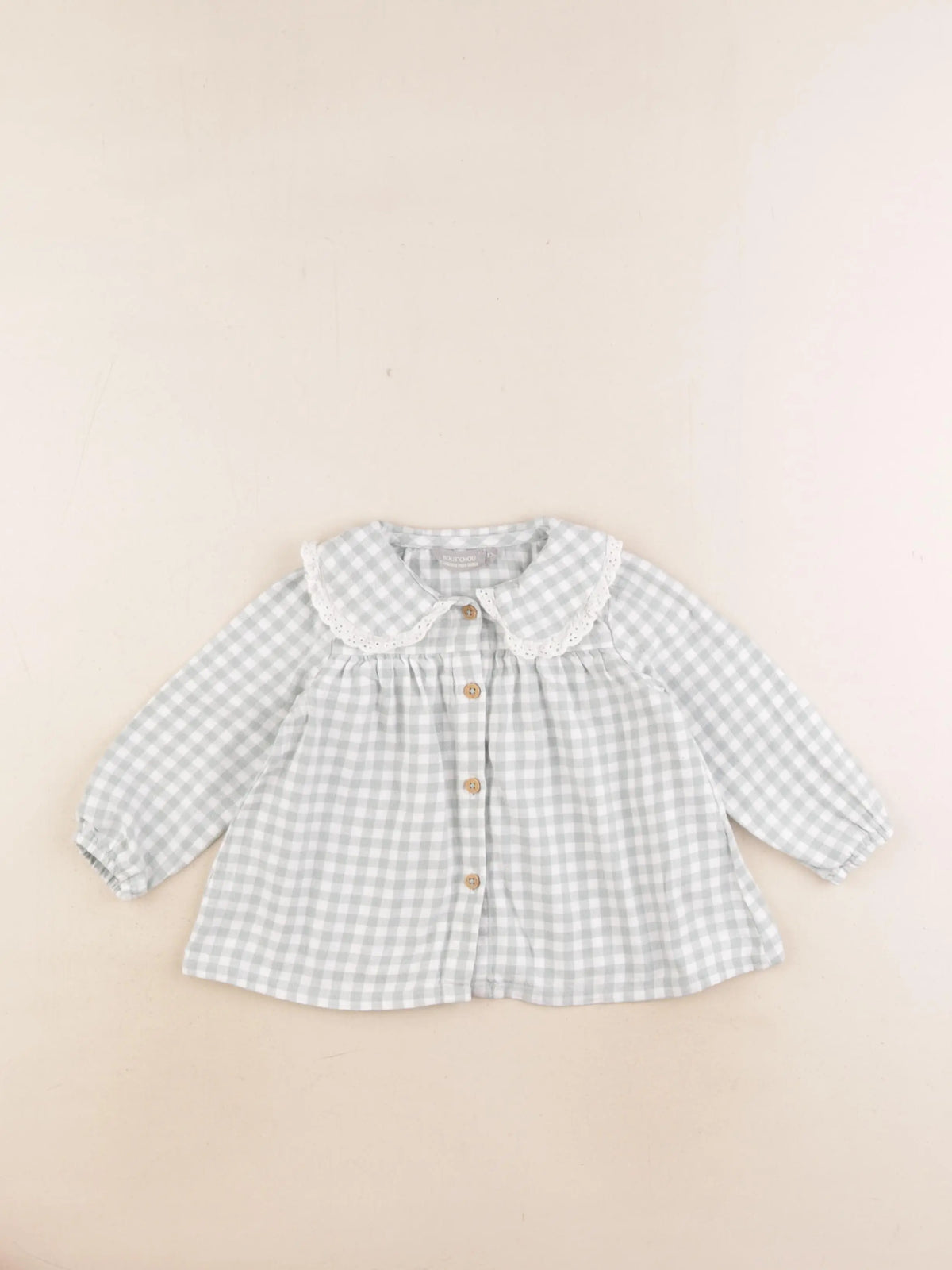 Boutchou - blouse vert, blanc - 12 mois