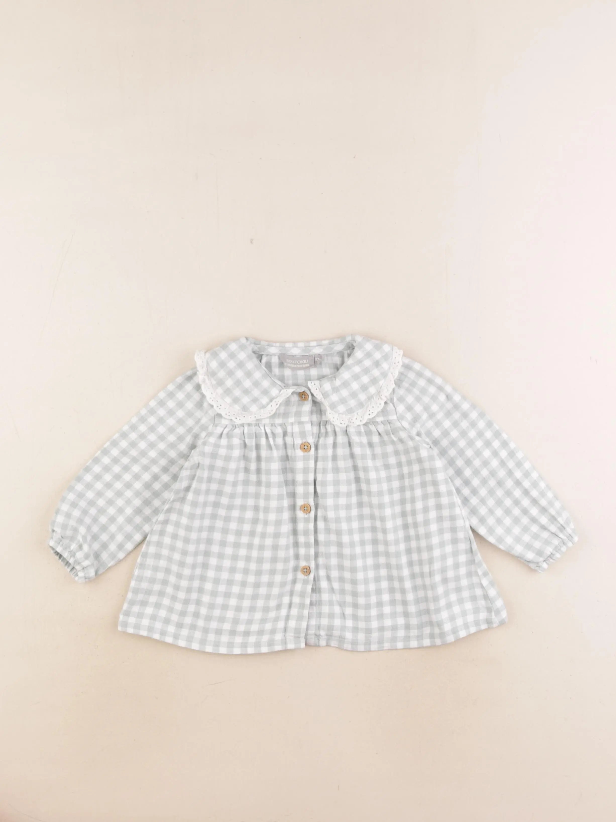 Boutchou - blouse vert, blanc - 12 mois