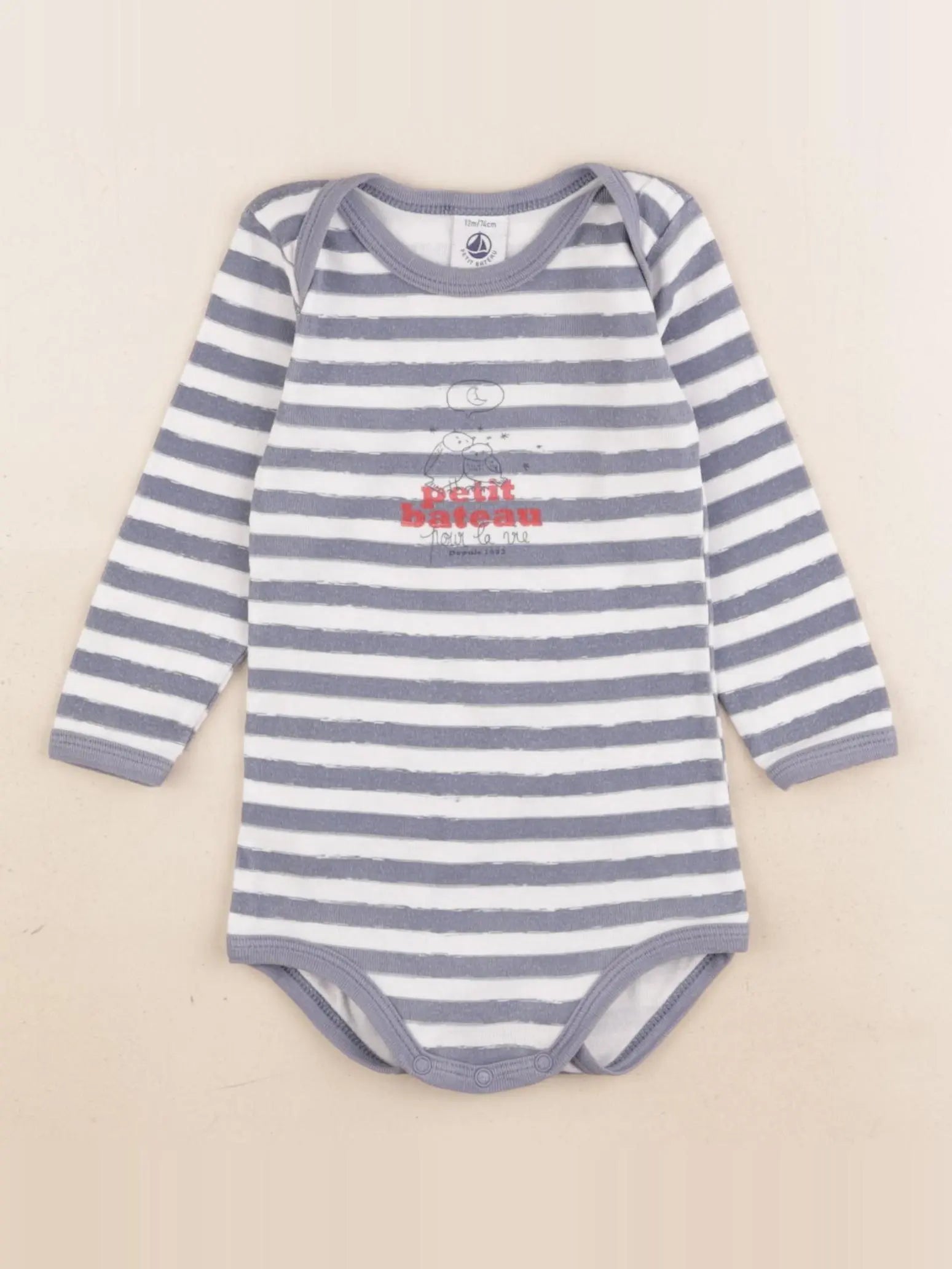 Petit Bateau - body blanc, bleu - 12 mois