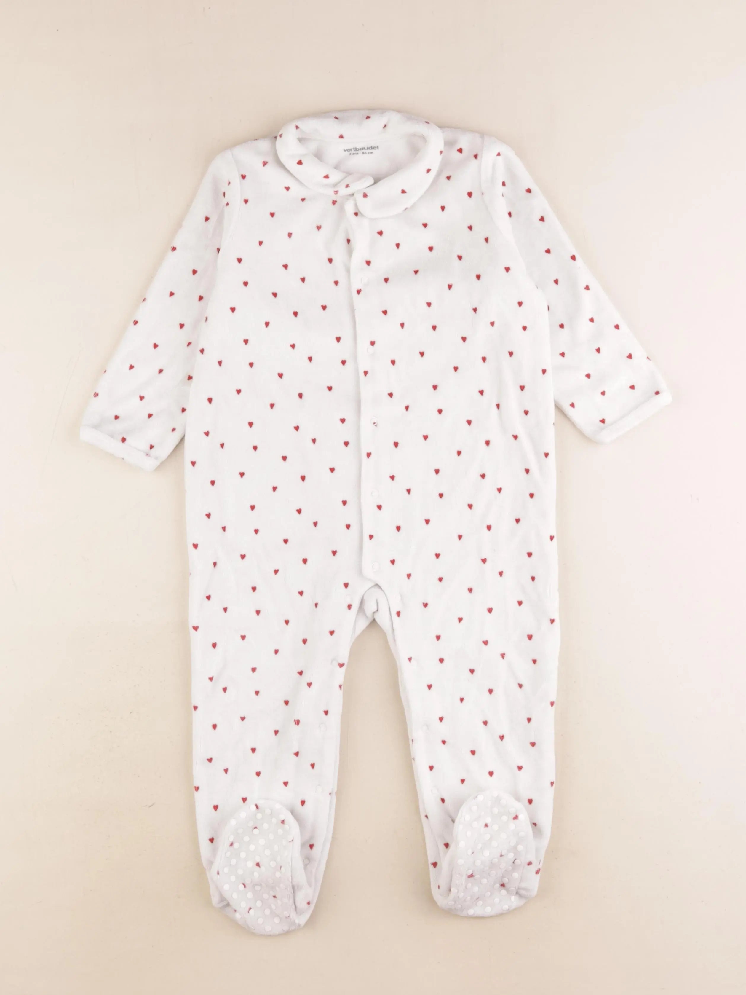 Vertbaudet - pyjama velours blanc, rouge - 2 ans