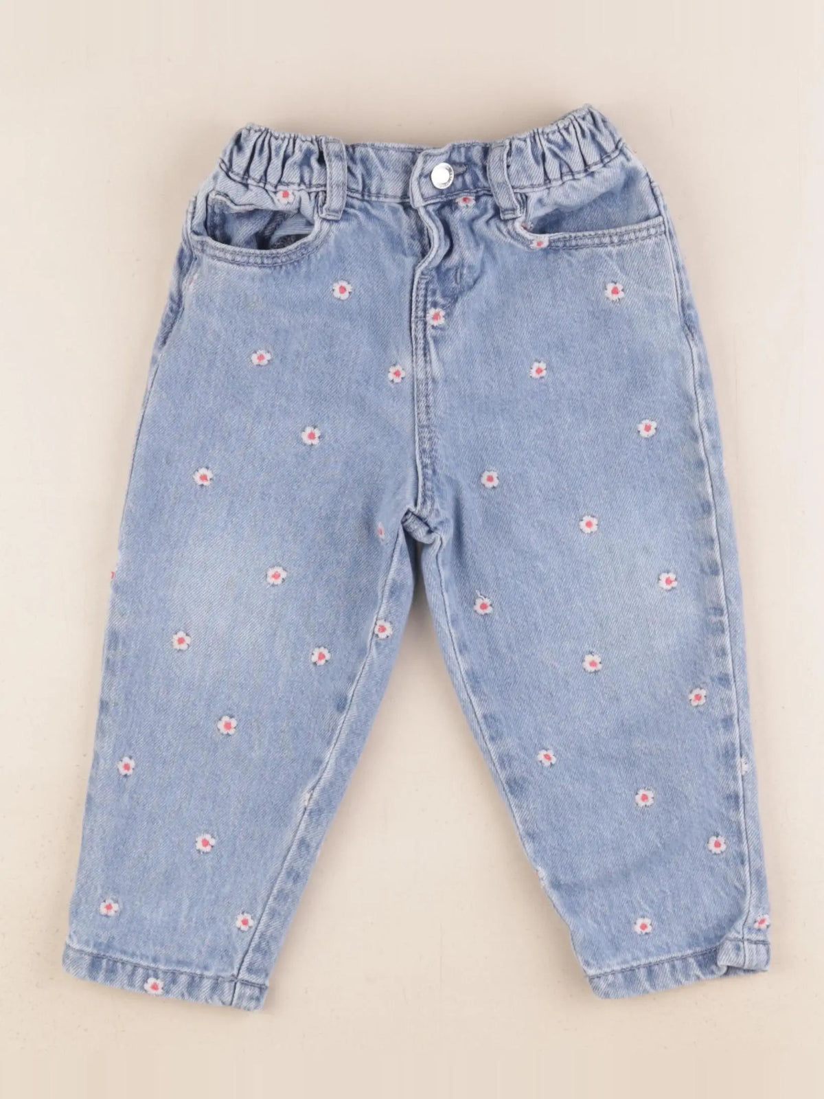 Vertbaudet - jean bleu, rose - 18 mois