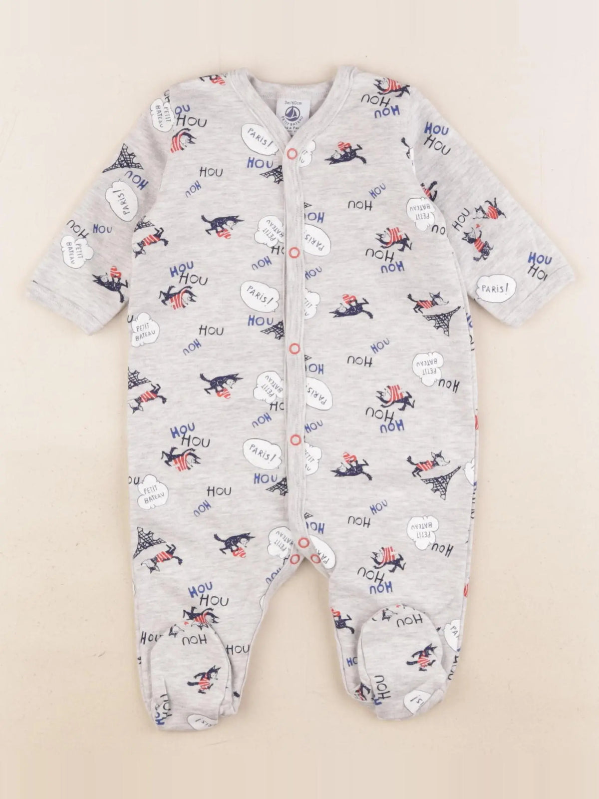 Petit Bateau - pyjama velours gris - 3 mois
